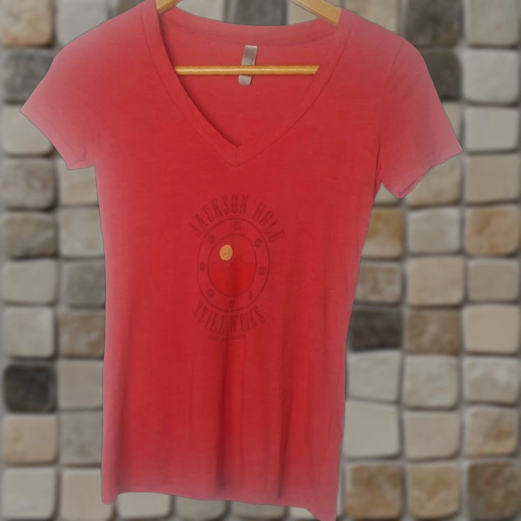 Next Level Jackson Hole Still Works Wyoming Womens Small V Neck Next Level T Shirt Red Size S / US 4 / IT 40 - 1 Thumbnail