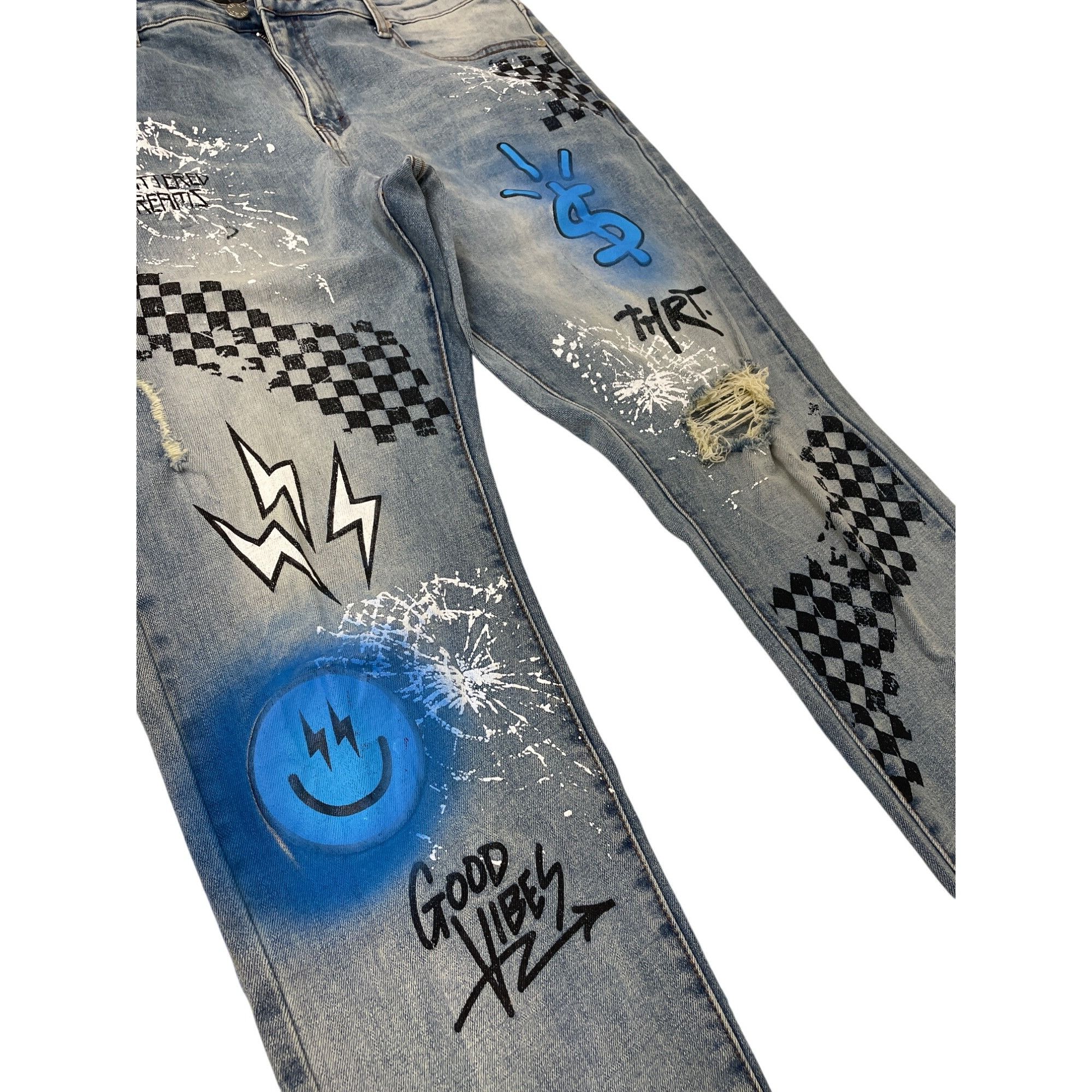 Other THRT Mens Blue Graffiti Y2K Denim Jeans Size 40x31SKU 8548 Size US 40 / EU 56 - 3 Thumbnail
