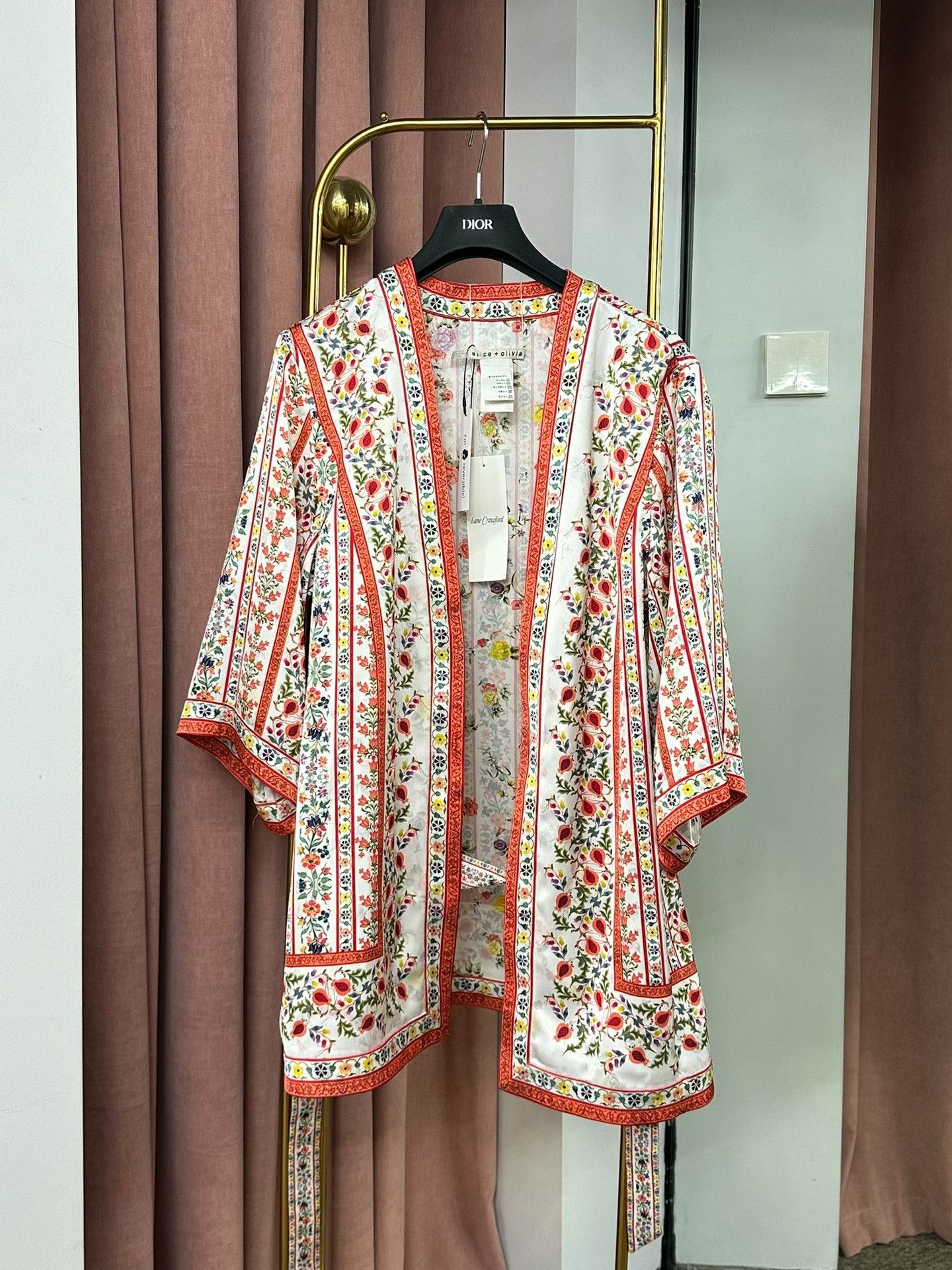 Alice + Olivia Alice+Olivia Red Printed Belted Cardigan Size S / US 4 / IT 40 - 1 Thumbnail
