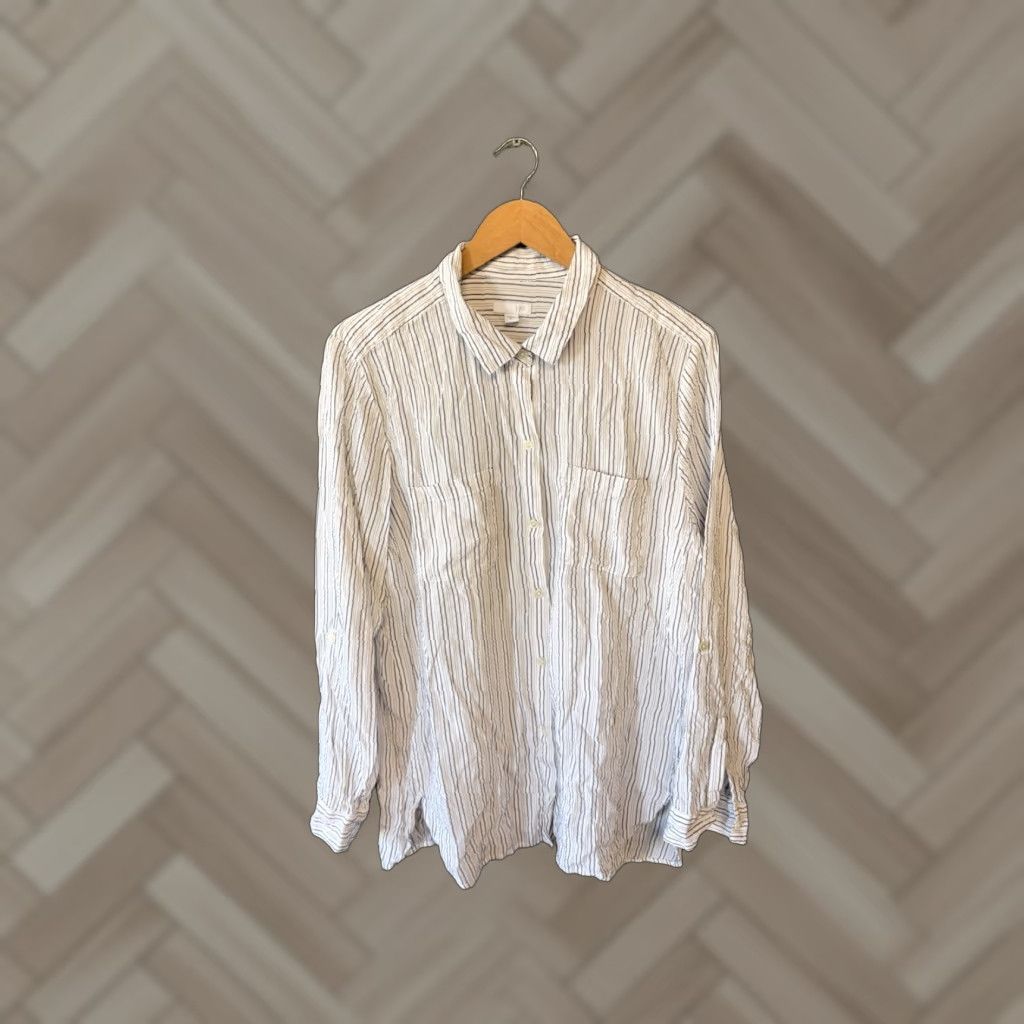 J. Jill J. Jill Womens White Long Sleeve Striped Linen Button Up Shirt XL Size XL / US 12-14 / IT 48-50 - 1 Thumbnail