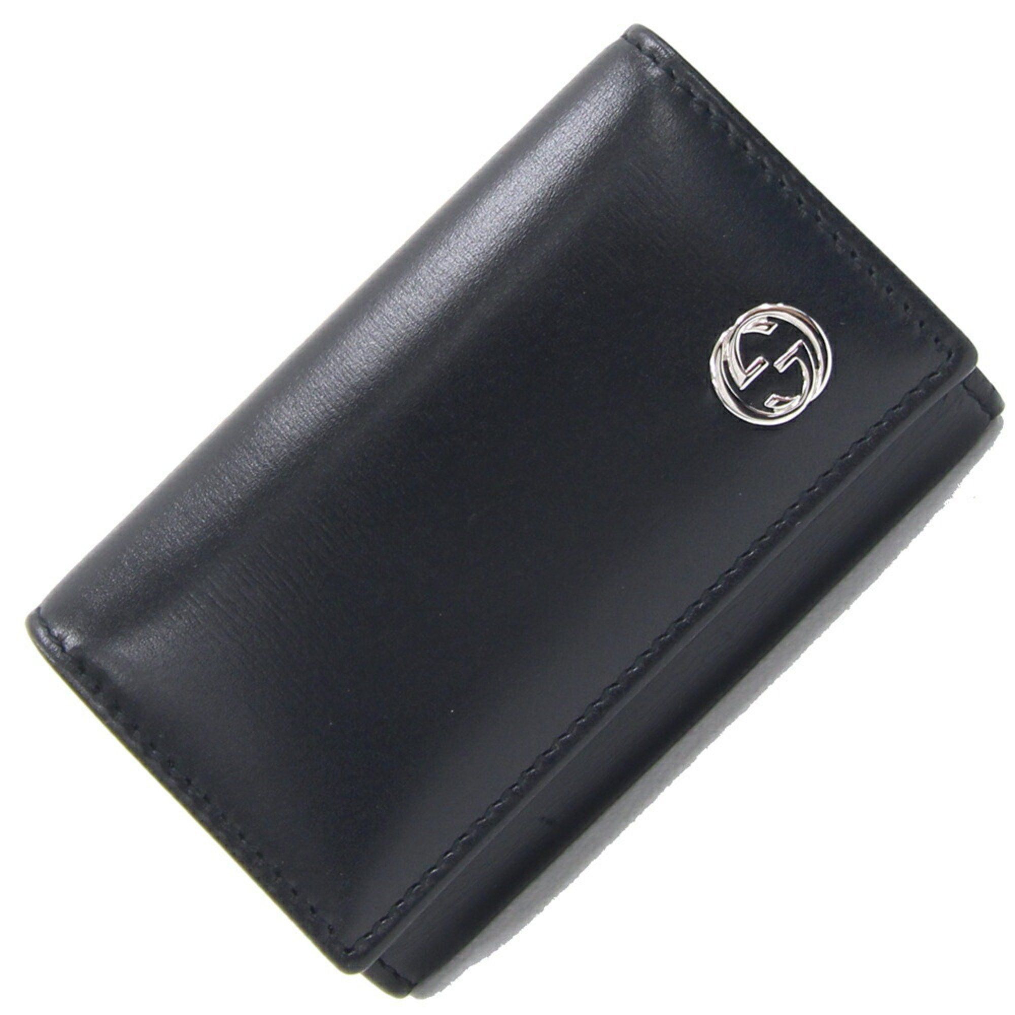 Gucci 6-Key Case Interlocking G 115225 Black Leather Key Ring Men's GUCCI