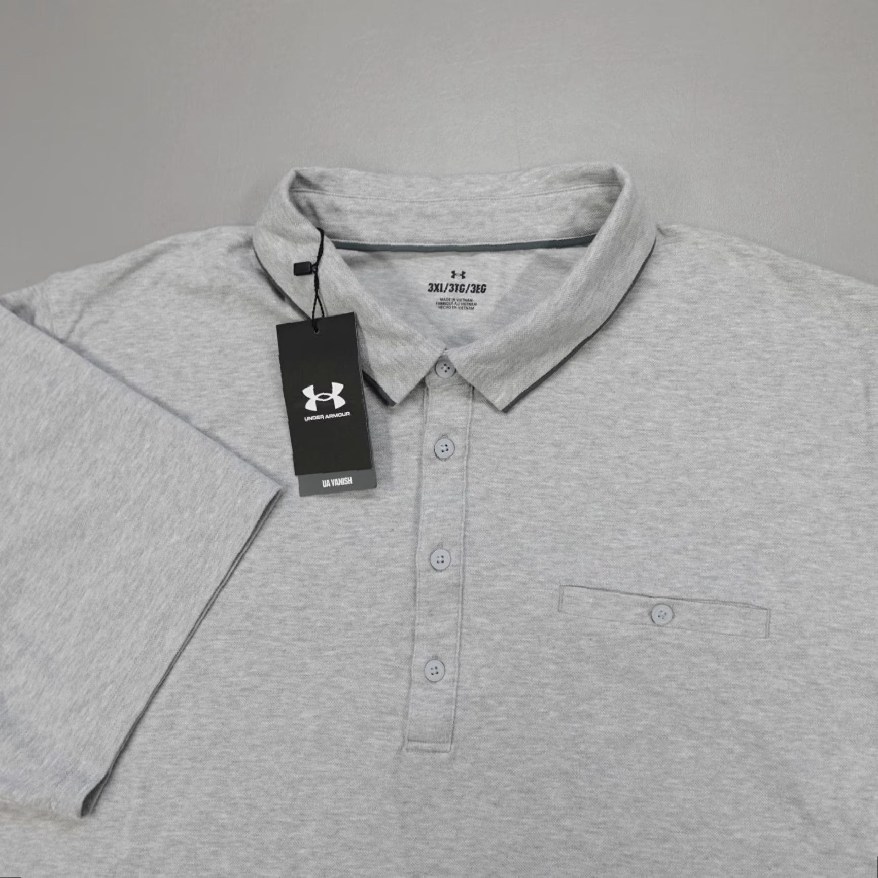 Under Armour Under Armour Polo Cotton Blend 3XL Men Gray Breathable Vanish Luxe Short Sleeve Collared Golf Activewear Logo Embroidered Shirt Size US XXL / EU 58 / 5 - 2 Thumbnail