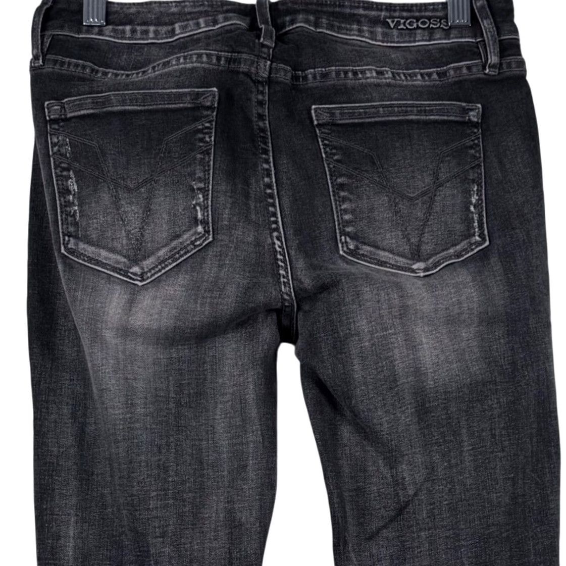 Vintage VIGOSS Chelsea Skinny Jeans Black Moto Ribbed Knee Distressed Raw Hem Jeans Women 27x27 Slim Stretch 5-Pocket Biker Rock 90s Vintage No Size 27" / US 4 / IT 40 - 5 Thumbnail