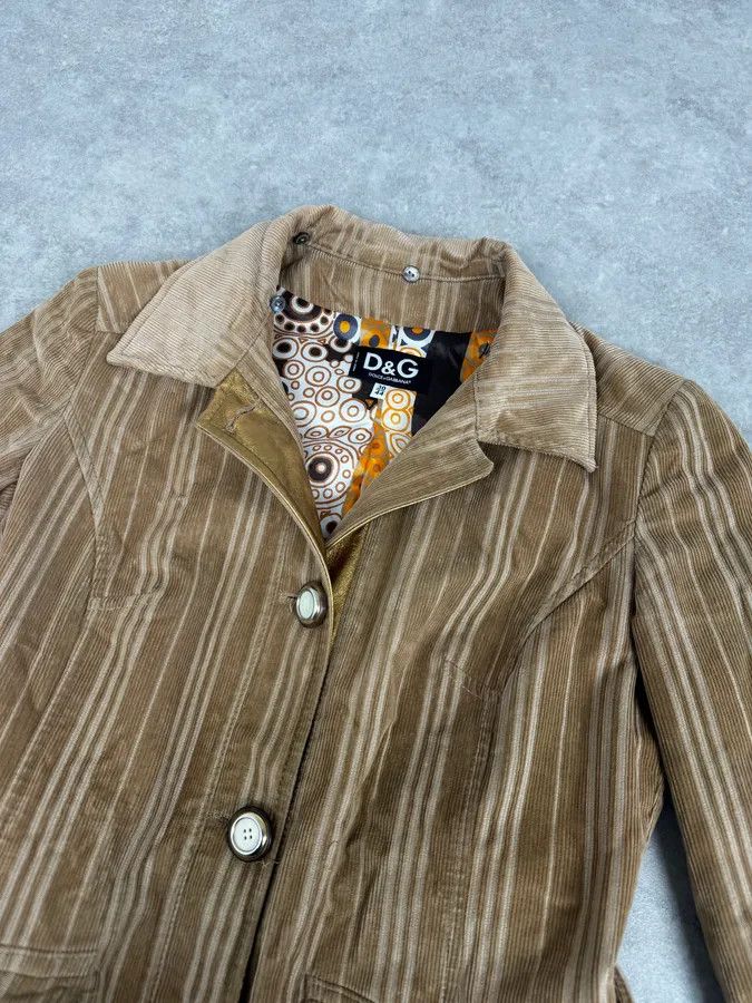 Dolce & Gabbana 2000s Dolce & Gabbana Fur Collar Beige Corduroy Long Jacket Size S / US 4 / IT 40 - 7 Thumbnail