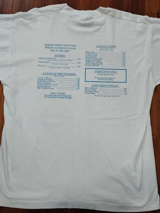 Fruit Of The Loom Vintage Road Kill Cafe Menu Hot Springs T-Shirt Size US XL / EU 56 / 4 - 6 Thumbnail
