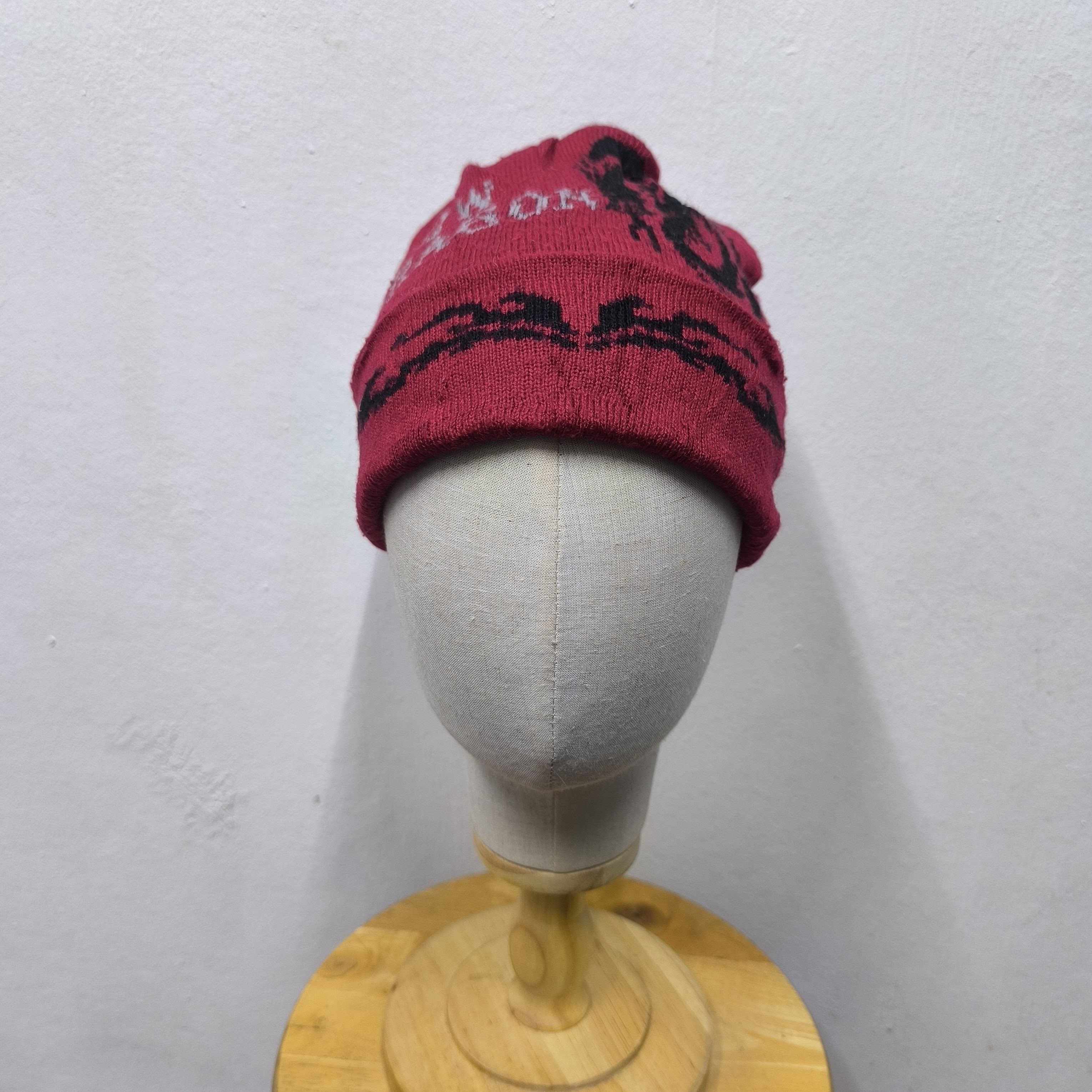 Japanese Brand 💀 Snow dragon tribal y2k vibe style short beanie hat Size ONE SIZE - 3 Thumbnail