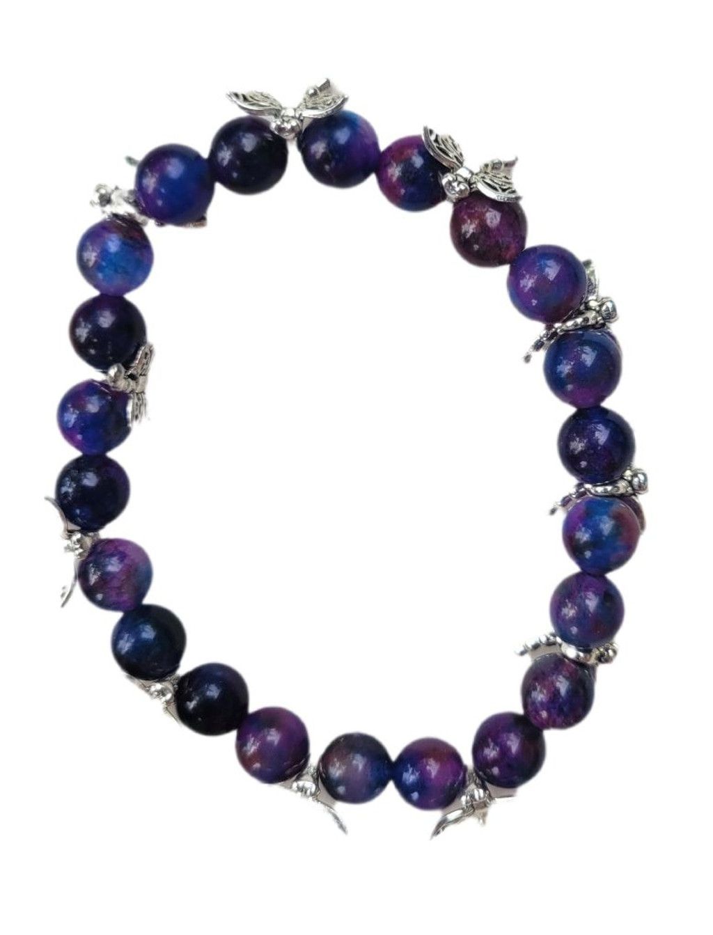 Handmade Natural Sugilite crystal silver dragonfly beaded bracelet Size ONE SIZE - 1 Thumbnail
