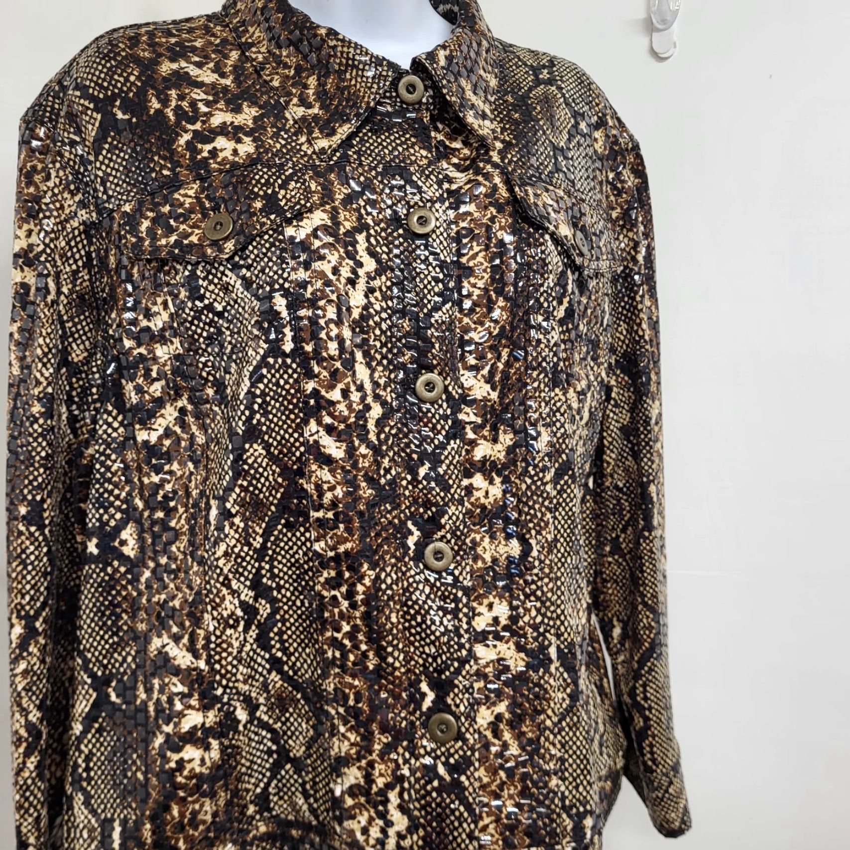 Vintage Ruby Rd. Snakeskin Jacket Women's Size 18 Brown/Tan/Black Shimmer Textured EUC Jacket Size XXL / US 16-18 / IT 52-54 - 3 Thumbnail