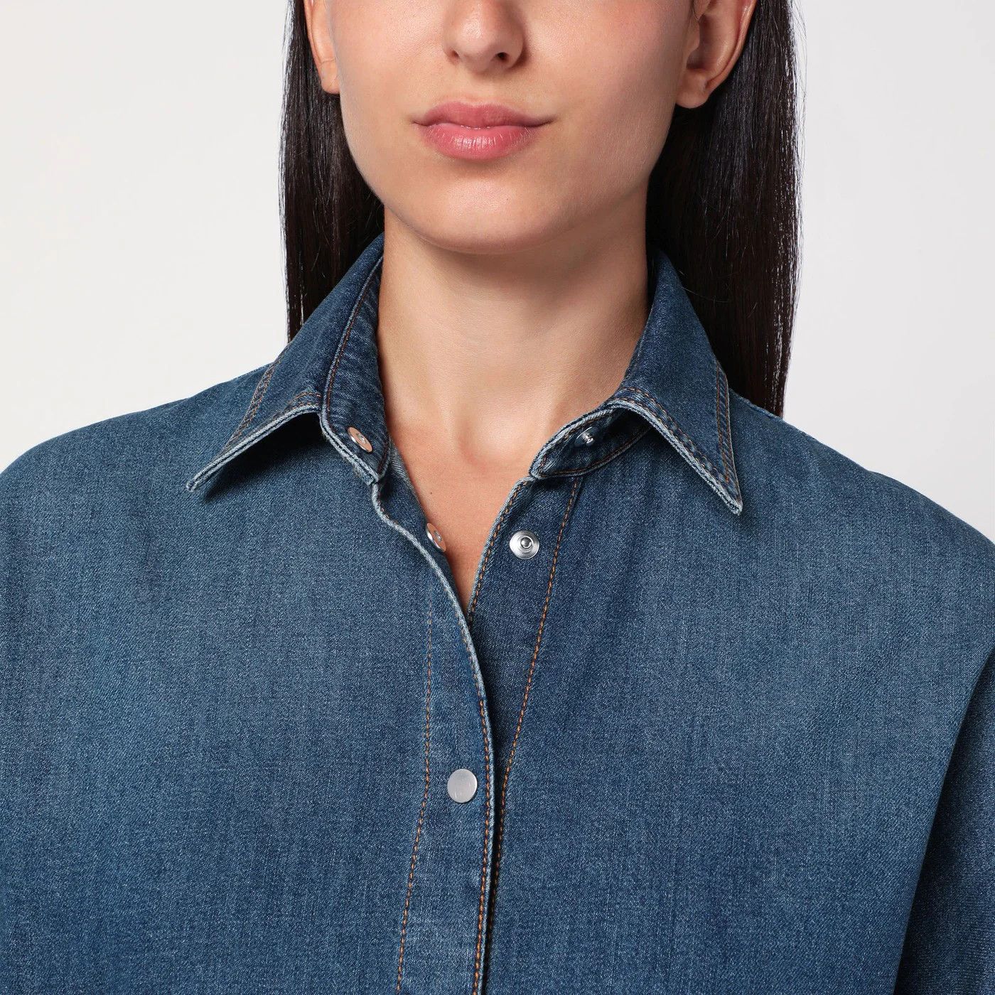 Alaia o1d2blof0426 Denim Shirt in Blue Size XS / US 0-2 / IT 36-38 - 3 Thumbnail
