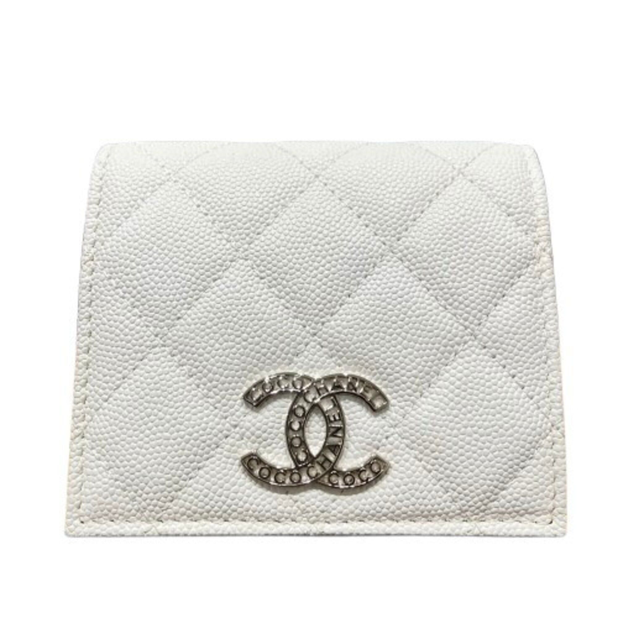 Chanel Chanel folding wallet, caviar leather, white, matelassé, compact wallet Size ONE SIZE - 1 Thumbnail