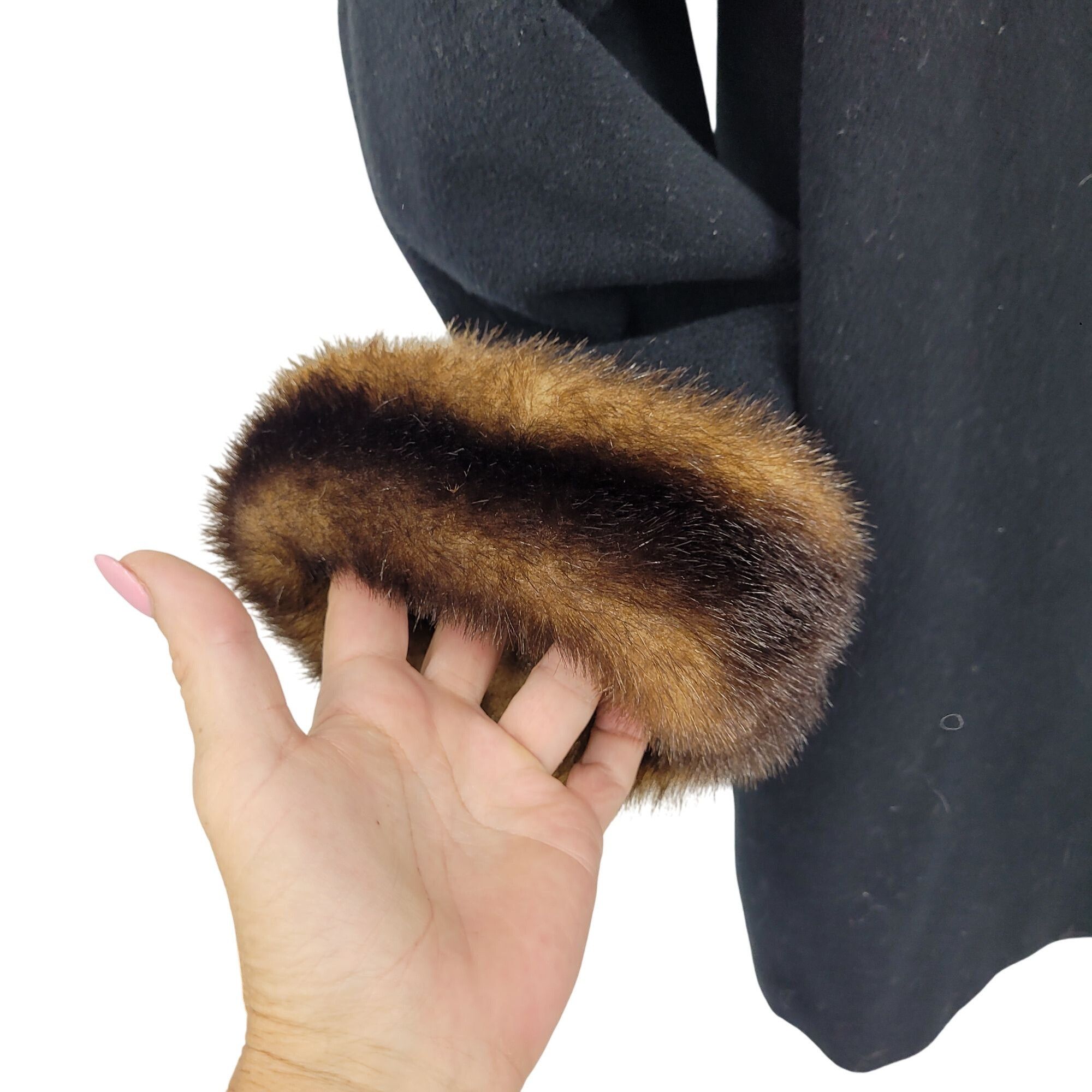 Vintage Vintage 80s Black Wool Coat 2X Faux Fur Hood Cuffs Button Fr Size XXL / US 16-18 / IT 52-54 - 8 Thumbnail