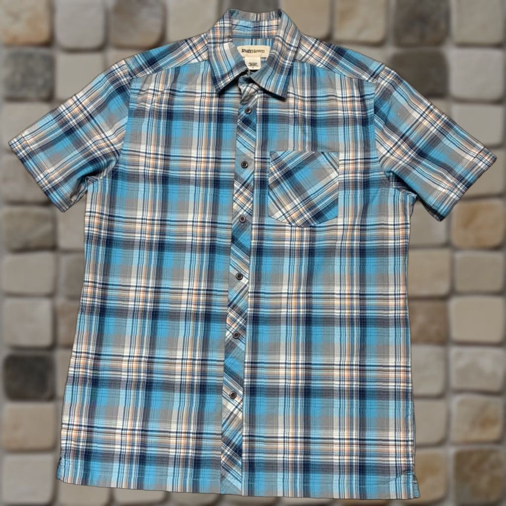 Vintage Ruff Hewn Mens Shirt Short Sleeve Small Blue Teal Plaid Western Button-Down Shirt Size US S / EU 44-46 / 1 - 1 Thumbnail