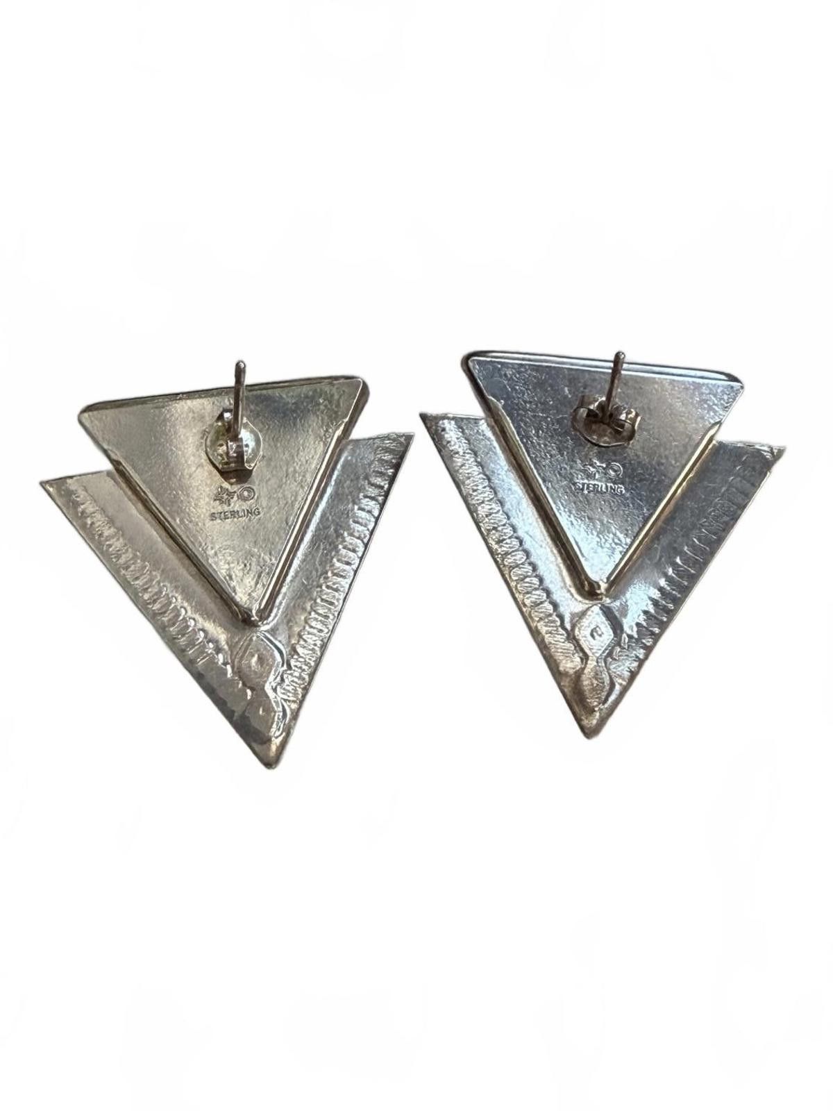 Other Sterling Inlay Triangle Earrings Lapis Turquoise SW Size ONE SIZE - 4 Thumbnail