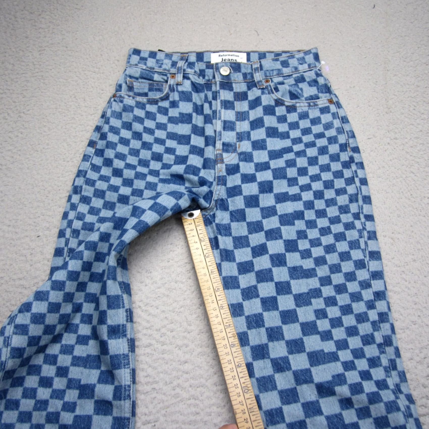 Reformation Reformation Jeans Womens 24 Blue Checkerboard High Rise Straight Denim Size 42" / US 20 - 6 Thumbnail