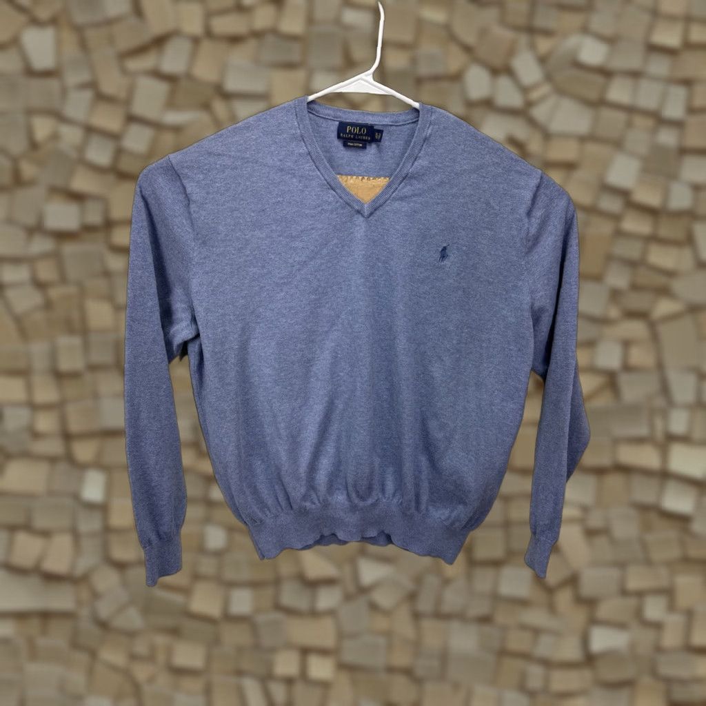 Polo Ralph Lauren VINTAGE Polo Ralph Lauren Sweater Mens XL Blue Cotton V-Neck Casual Preppy Knit Pullover Size US XL / EU 56 / 4 - 1 Thumbnail