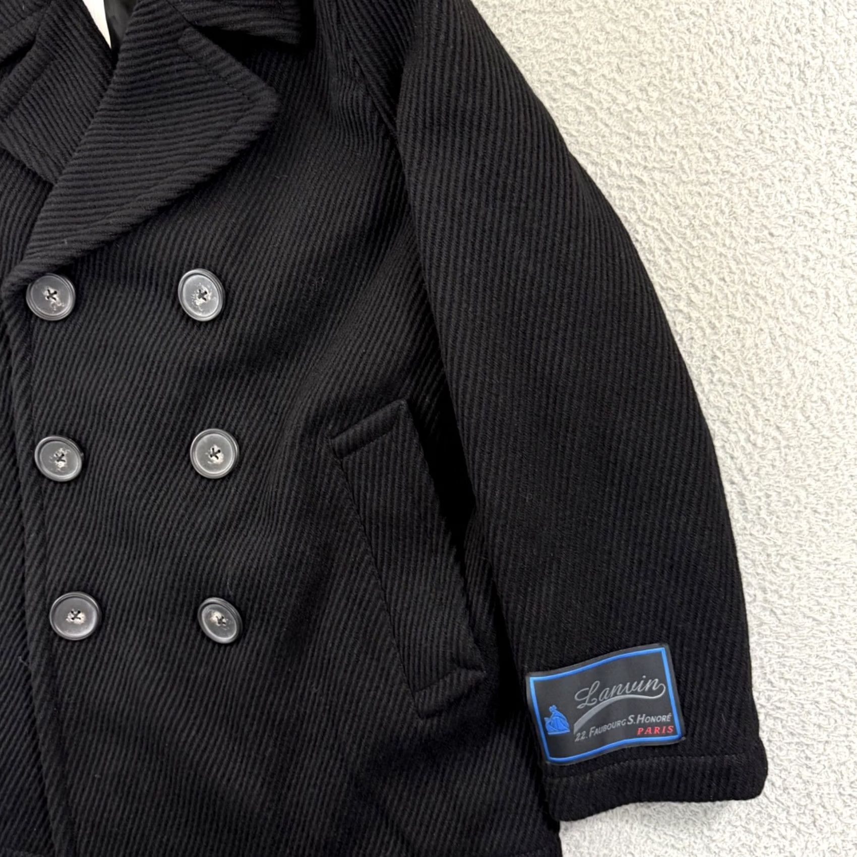 Lanvin VINTAGE Lanvin Signature Patch Jumbo Pea Coat Mens 54 Black Snap Wool Designer Paris NWT Size US L / EU 52-54 / 3 - 5 Thumbnail