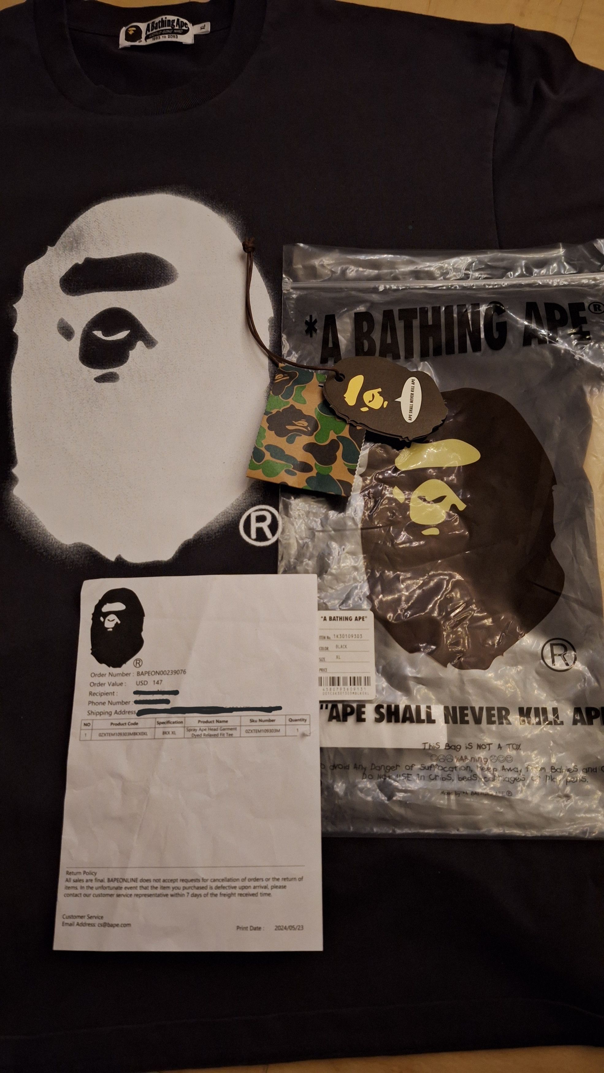 Bape Spray Ape Head Garment Dyed Relaxed Fit Tee Size US XL / EU 56 / 4 - 6 Thumbnail