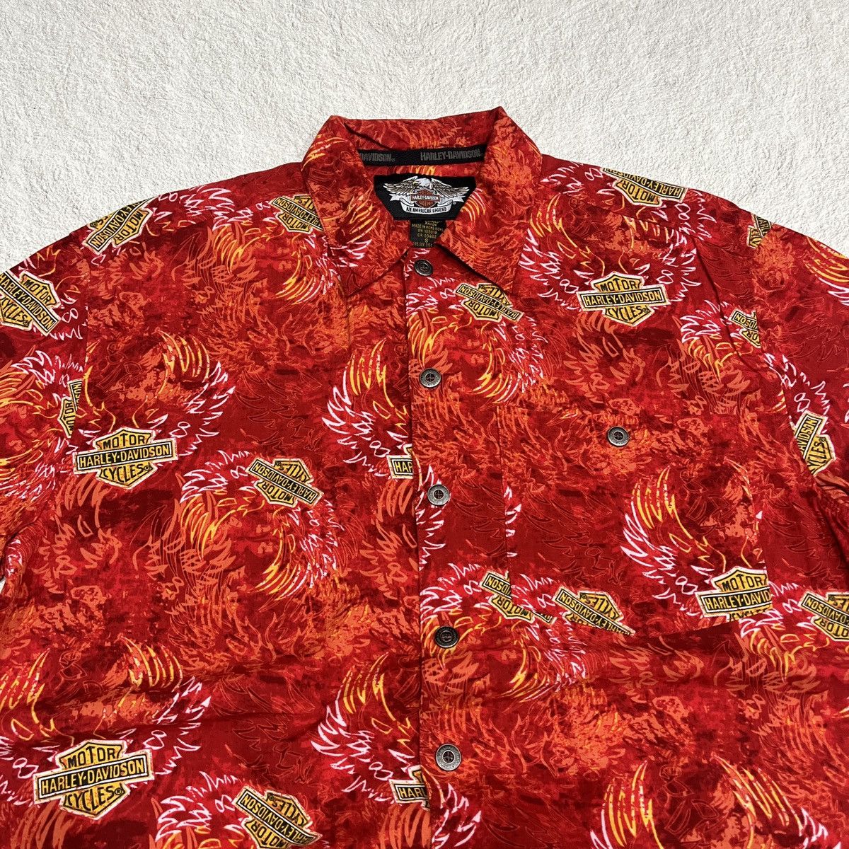 Harley Davidson Vintage Harley Davidson Flame Hawaiian 100% Rayon Shirt Size US S / EU 44-46 / 1 - 2 Thumbnail