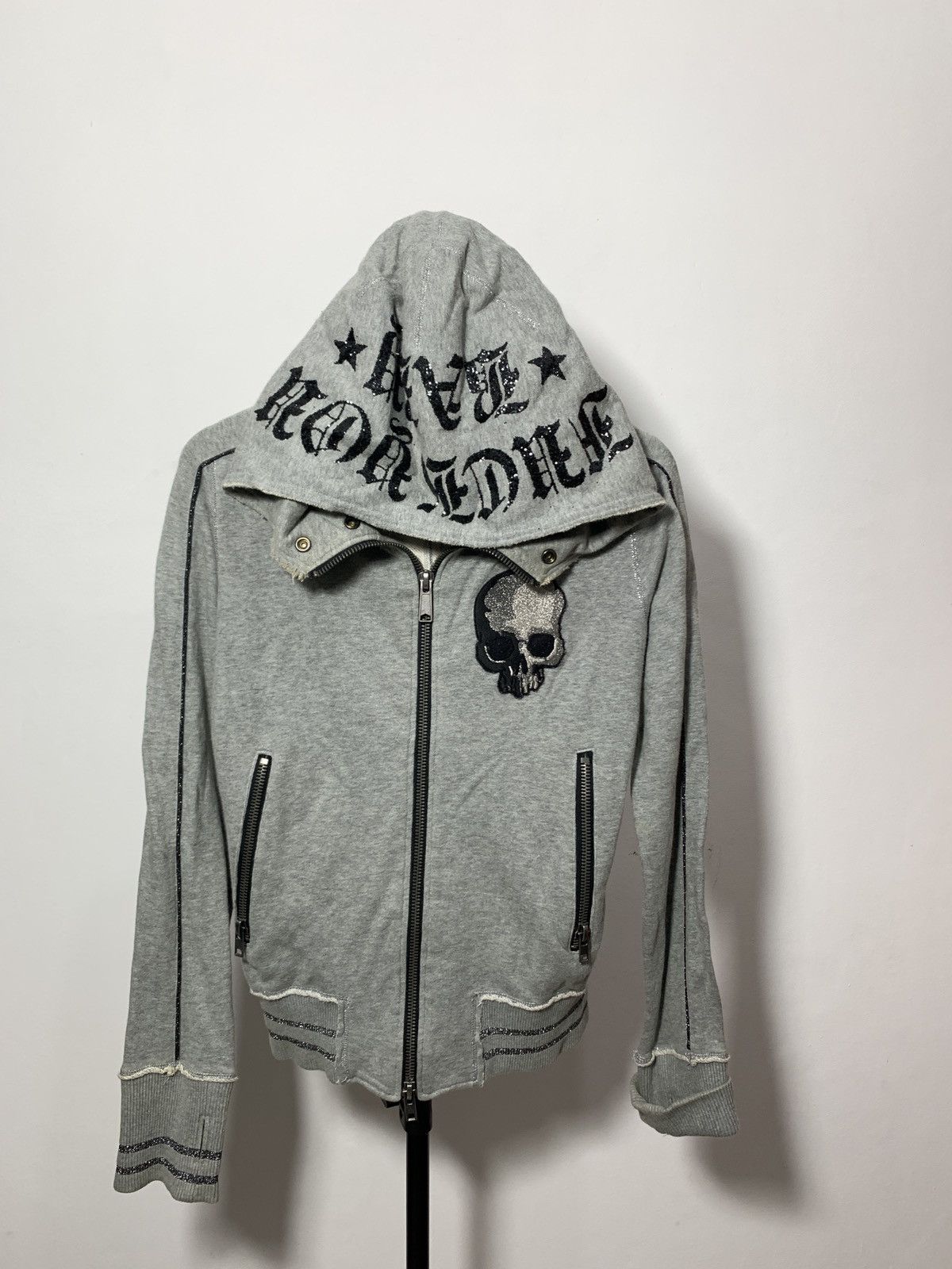 image of Buffalo Bobs x If Six Was Nine Fuck You Baby Skull Bones Zip Hoodie in Grey, Men's (Size Large)