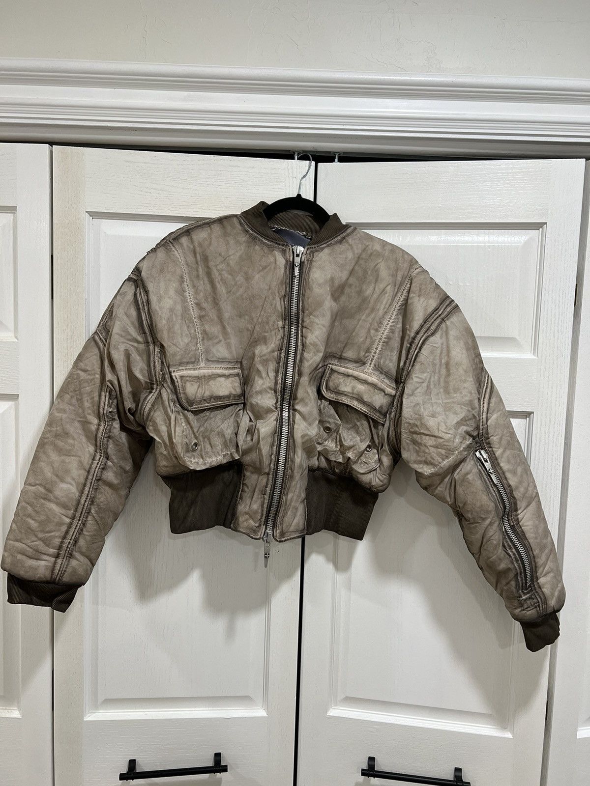 image of Shine Luxury “Threnbologne” Layered Cargo Bomber - Stoneh in Tan, Men's (Size Large)