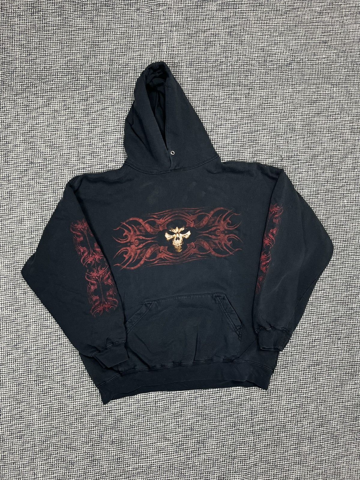 Vintage 90s opium baggy hoodie reaper skulls tribal fader black Size US XL / EU 56 / 4 - 1 Thumbnail