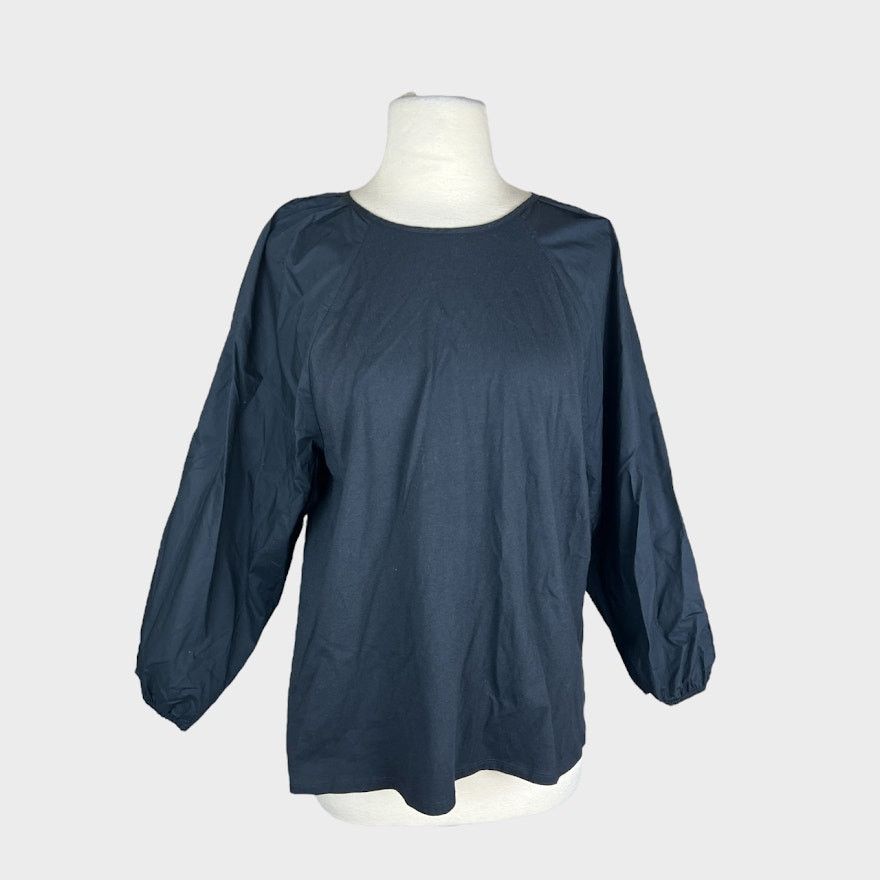 Target Basics A New Day | Long Sleeve Mixed Poplin top Black | Size L NWT Size L / US 10 / IT 46 - 2 Thumbnail