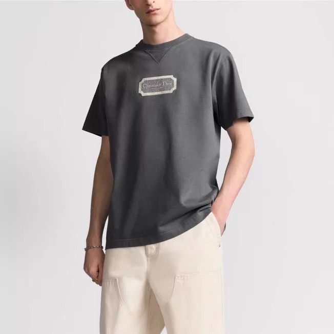 Dior Dior 25 CD Logo Embroidered Crew Cotton Tee Charcoal M Size US M / EU 48-50 / 2 - 9 Thumbnail