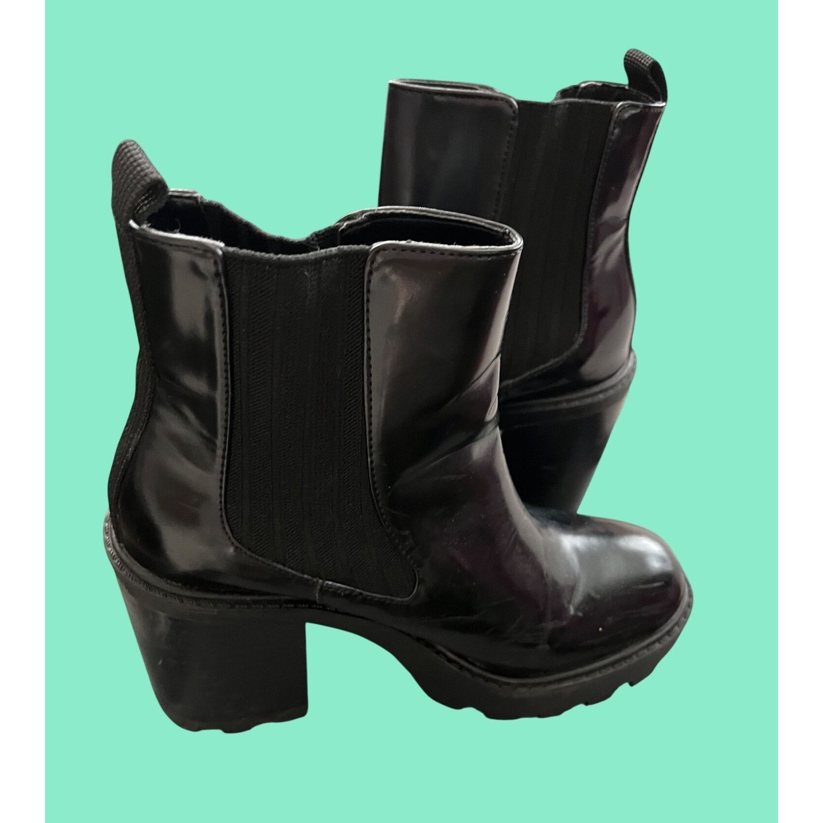 Zara Black Chunky Heel Chelsea Ankle Boots With Elastic Sides Zar Size US 7 / IT 37 - 3 Thumbnail