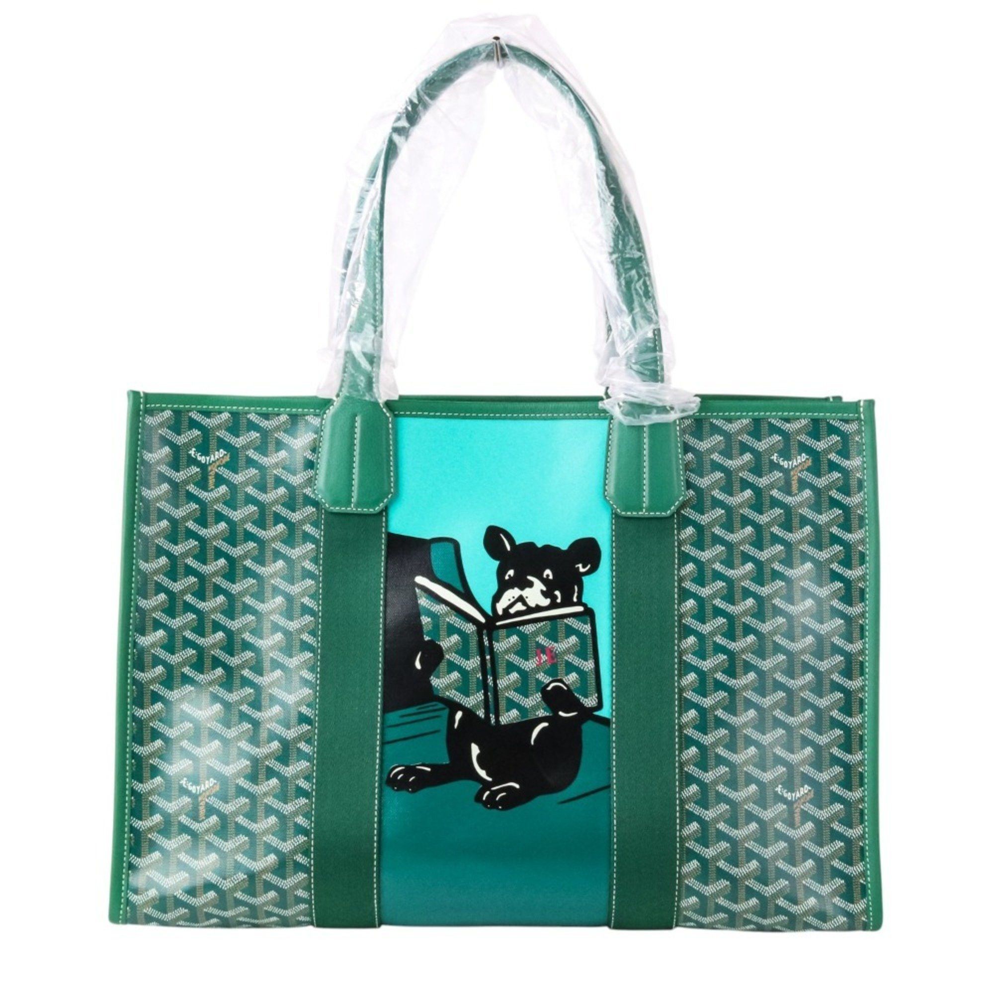Goyard Villette Mm French Bulldog Print Hulo Tote Bag Green Women's