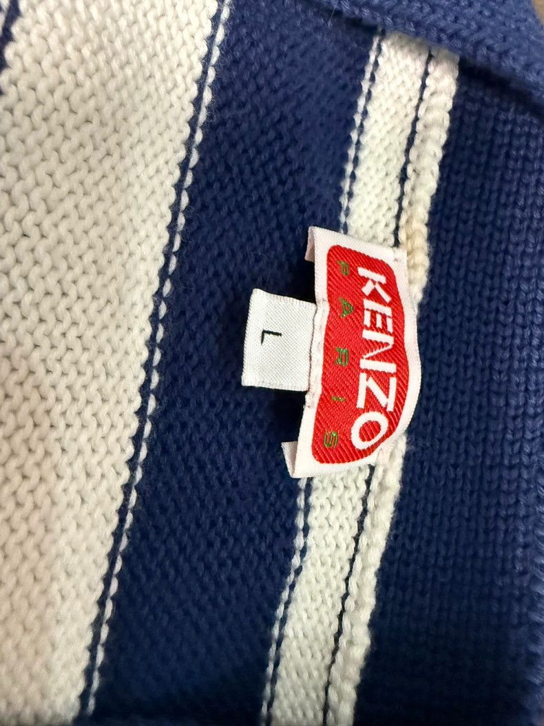 Kenzo KENZO V-neck blue and white striped knit cardigan Size L / US 10 / IT 46 - 2 Thumbnail