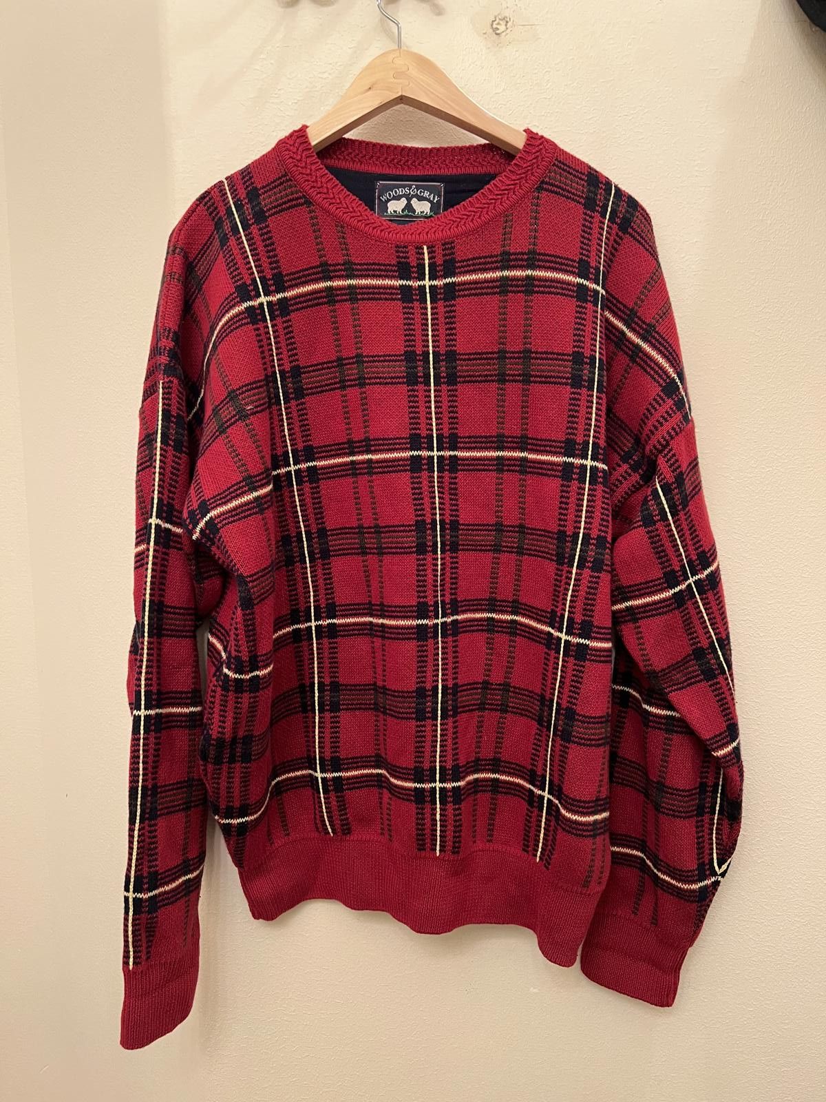Designer Woods & Gray Plaid Red Sweater Size US L / EU 52-54 / 3 - 1 Thumbnail