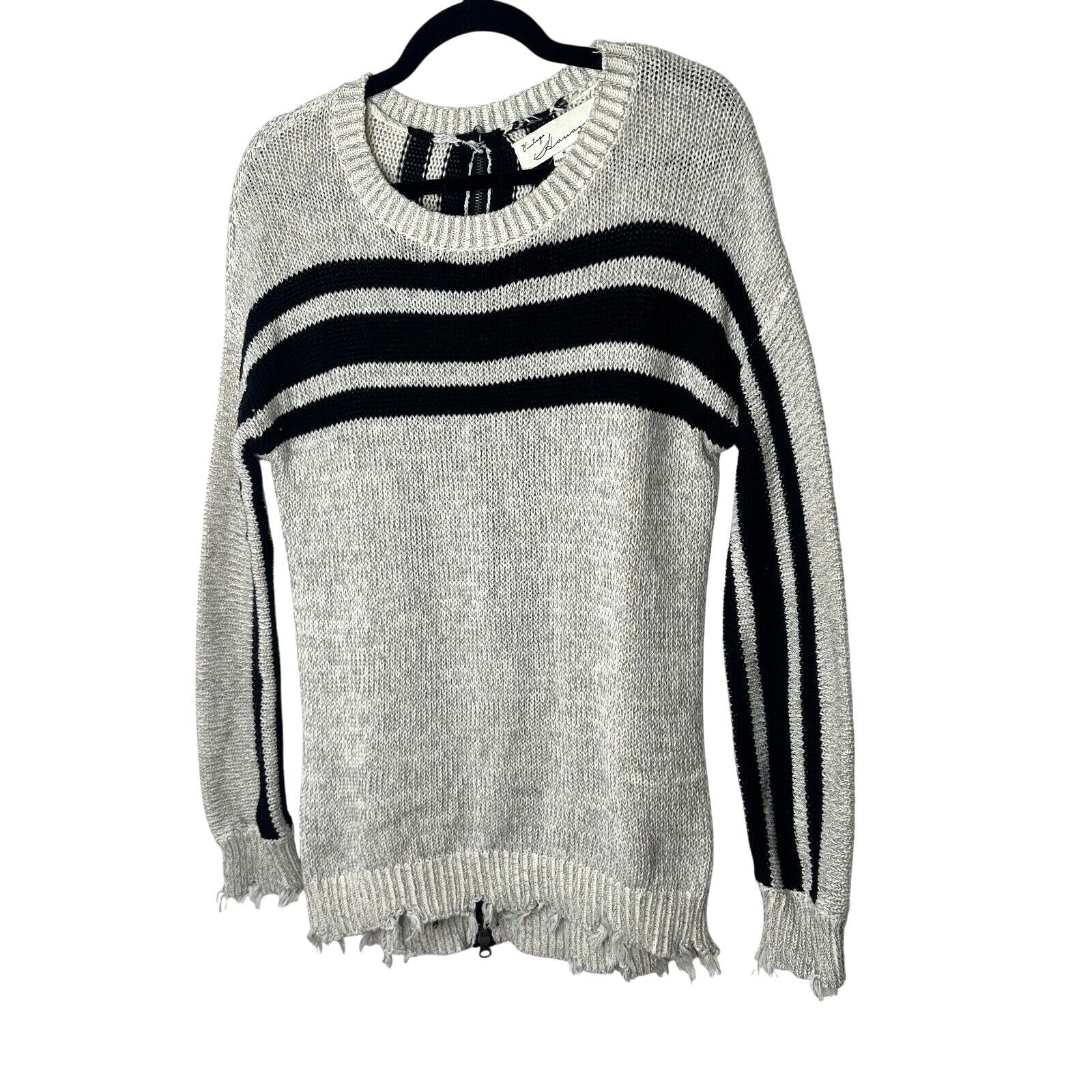 Vintage Havana Havana Gray Black Stripe Distressed Sweater Zip Back SM Size S / US 4 / IT 40 - 2 Thumbnail