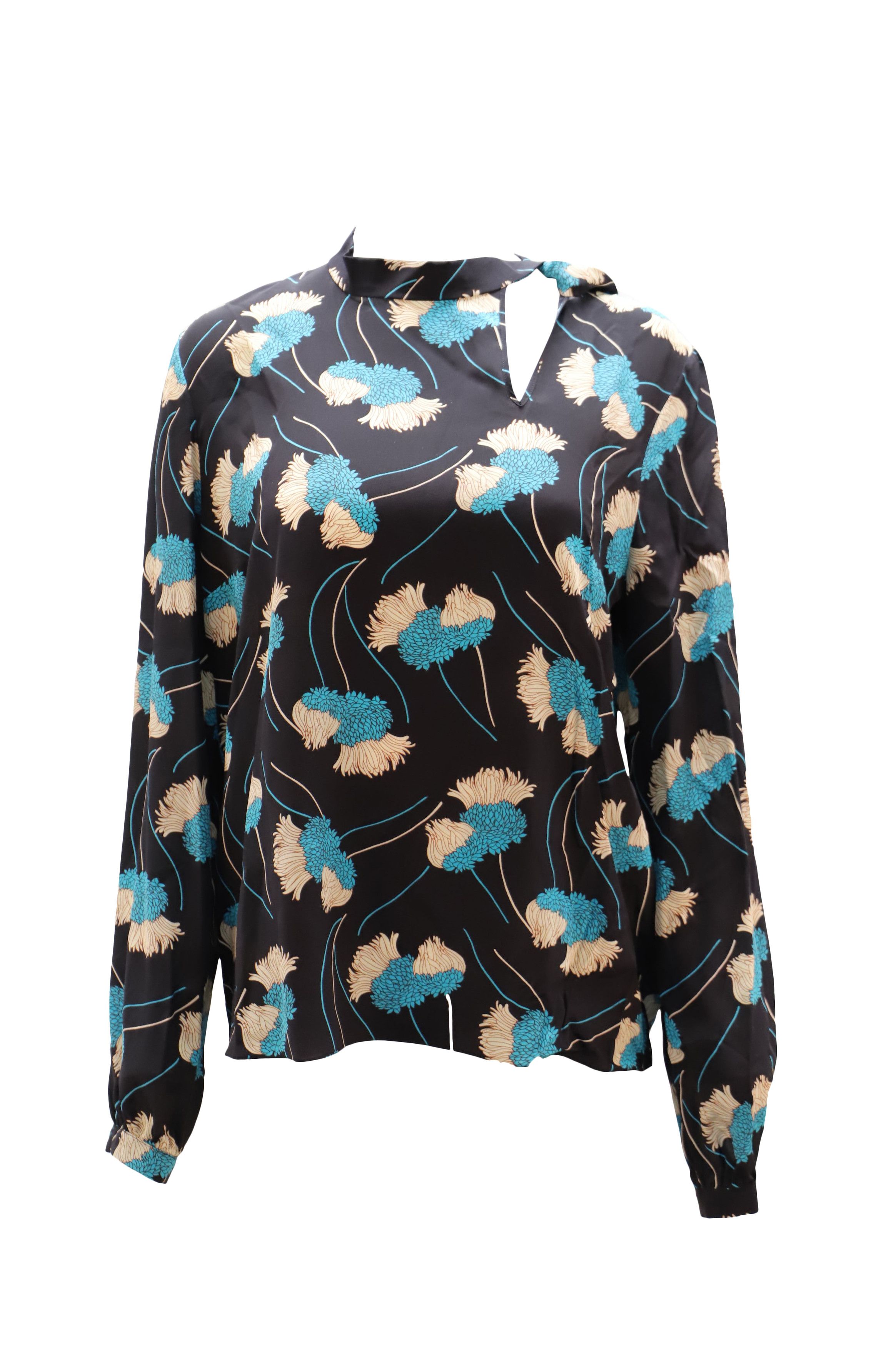Rochas Rochas Long Sleeve Floral Print Blouse in Black Silk Size XS / US 0-2 / IT 36-38 - 1 Thumbnail