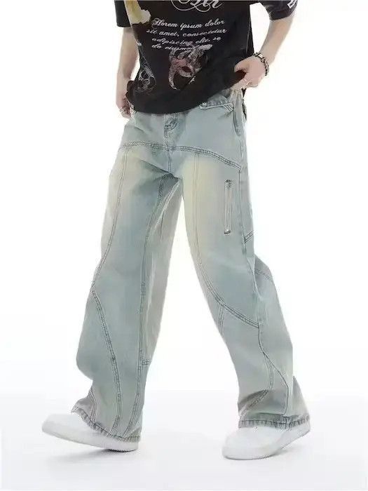 Japanese Brand Topstitched Seam Baggy Jeans Men Size US 31 - 4 Thumbnail
