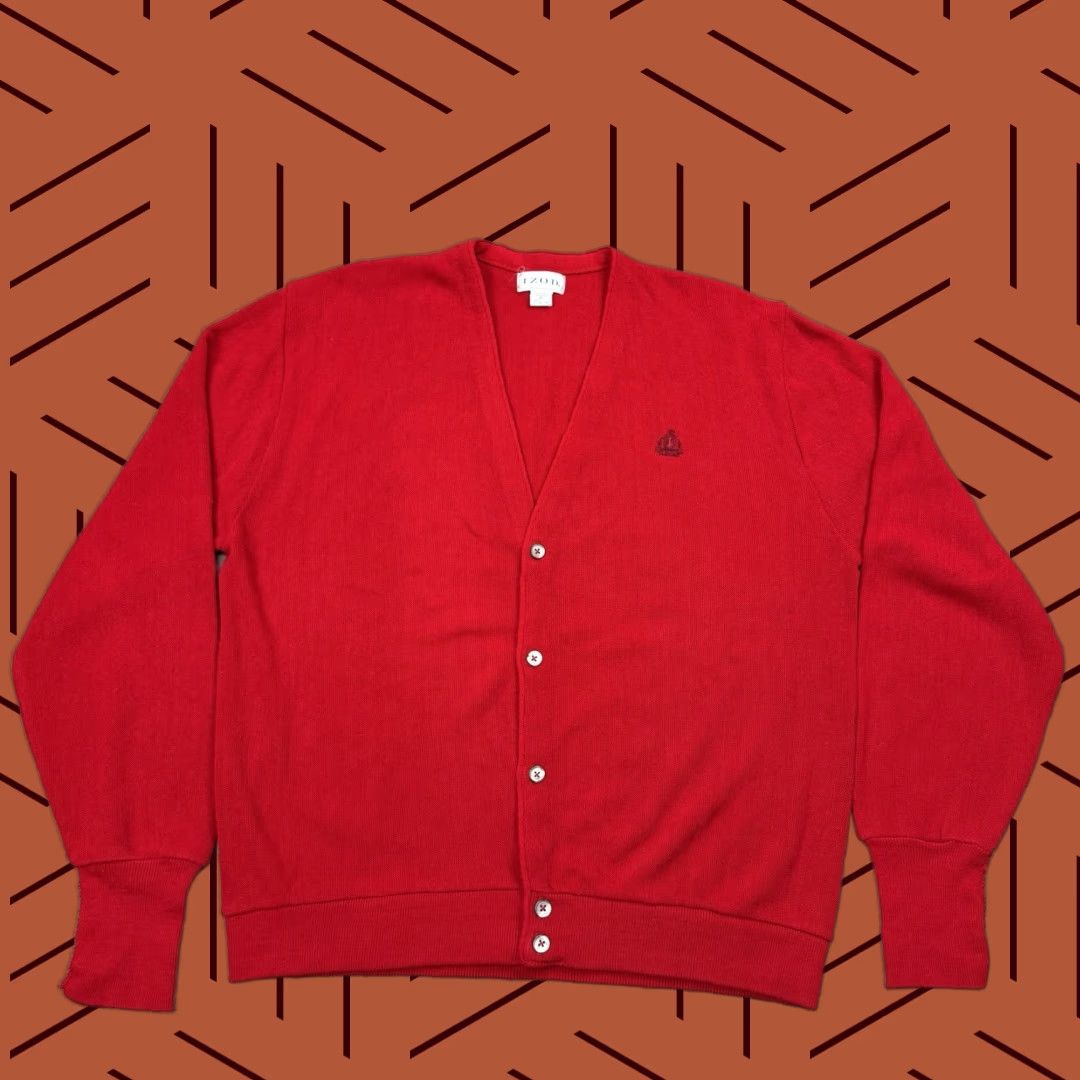 Izod Vintage IZOD 80s US Made Red Acrylic Knit Cardigan Men XL Preppy V-Neck Button Front Size US XL / EU 56 / 4 - 1 Thumbnail