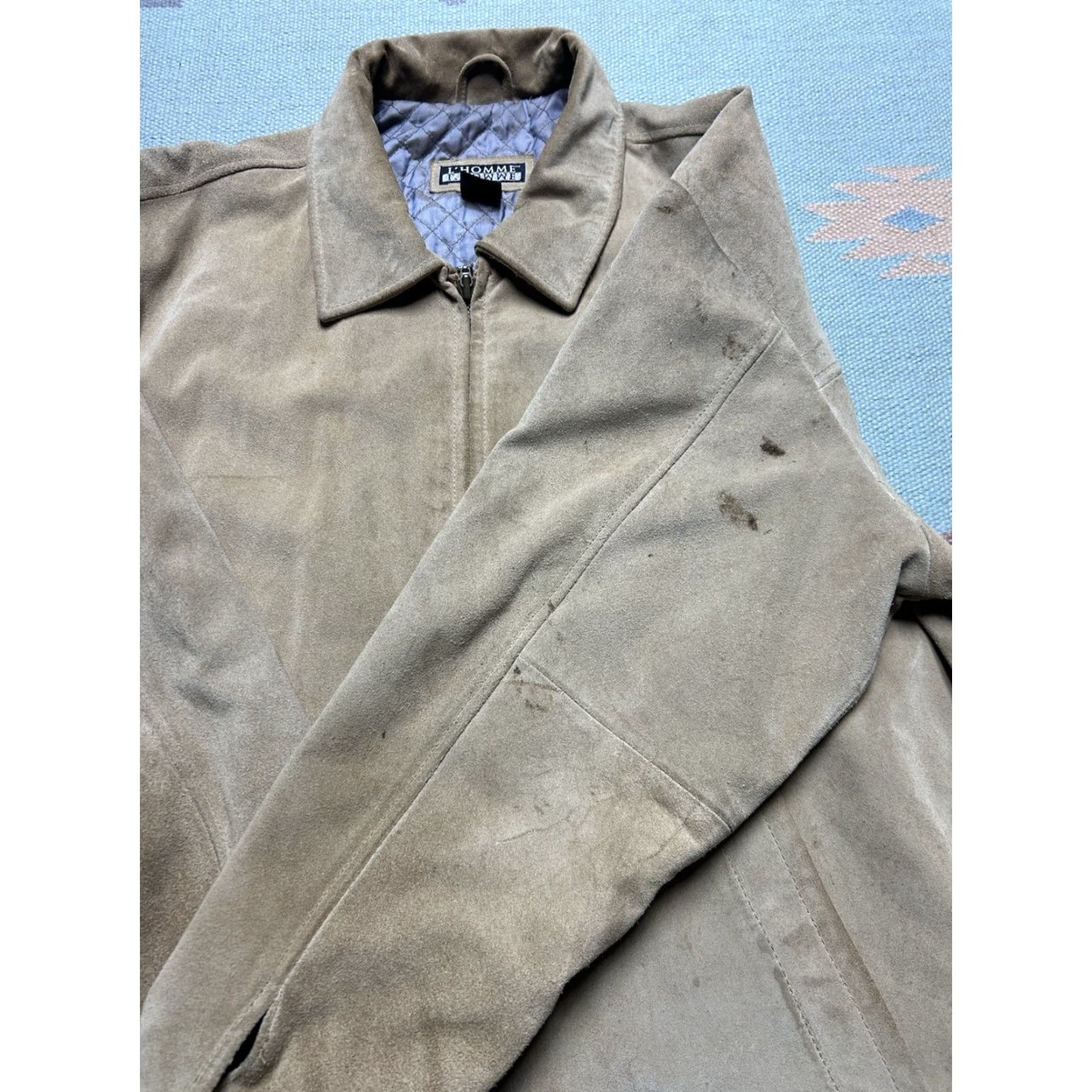 Vintage VINTAGE L’Homme suede leather jacket quilt lined insulated beige tan mens Medium Jacket Mens Beige L’Homme Bomber Leather Insulated Vintage Size US M / EU 48-50 / 2 - 3 Thumbnail
