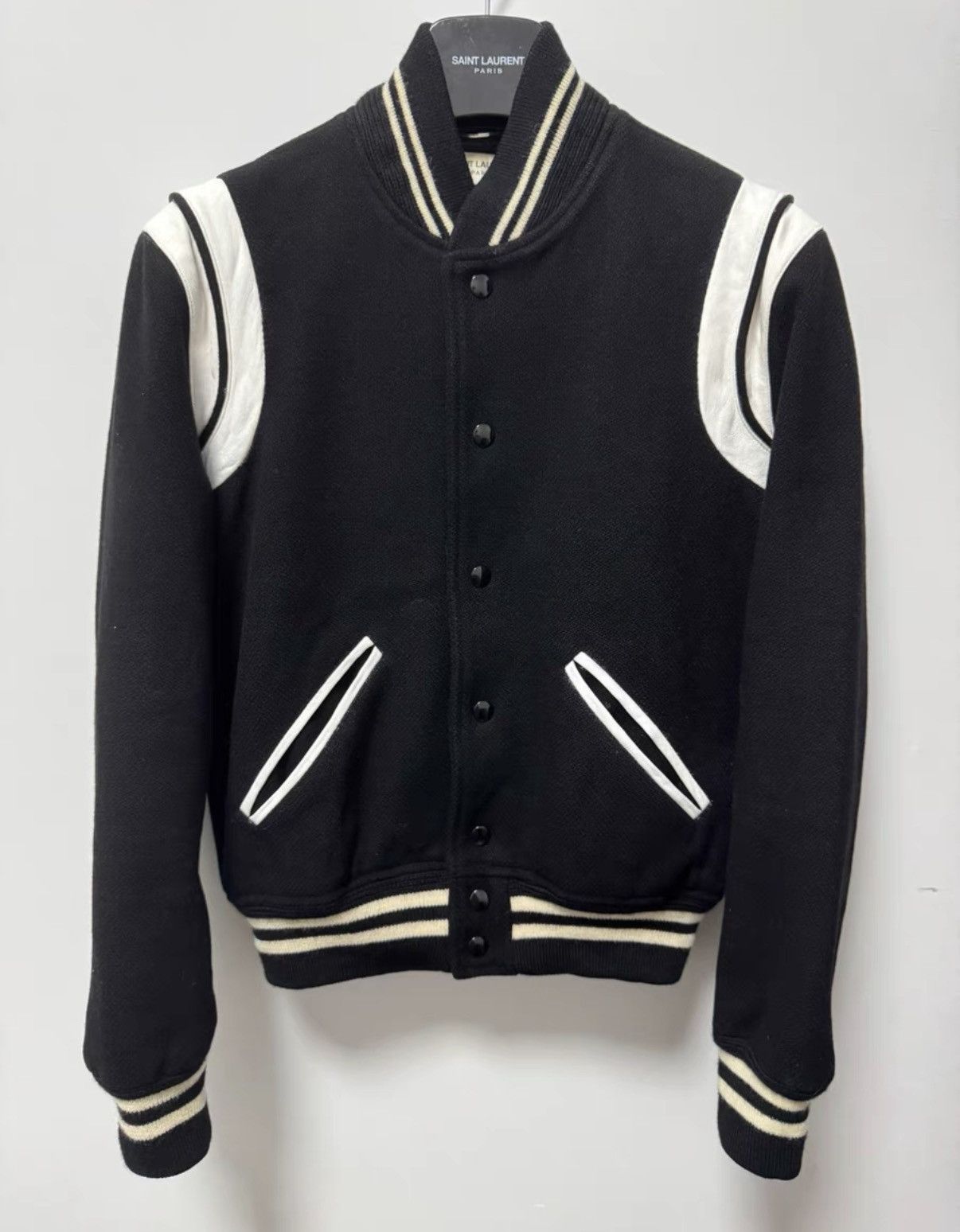 Saint Laurent Paris Saint Laurent (SLP) 15FW Leather-Paneled Varsity Jacket Size US S / EU 44-46 / 1 - 1 Thumbnail