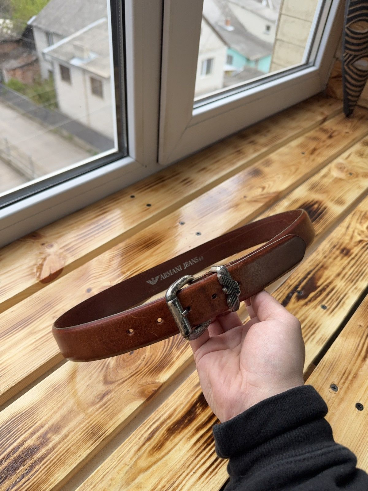 Giorgio Armani 90s Armani Jeans Luxury Leather Belt Eagle Logo Y2K Archive Size ONE SIZE - 2 Thumbnail