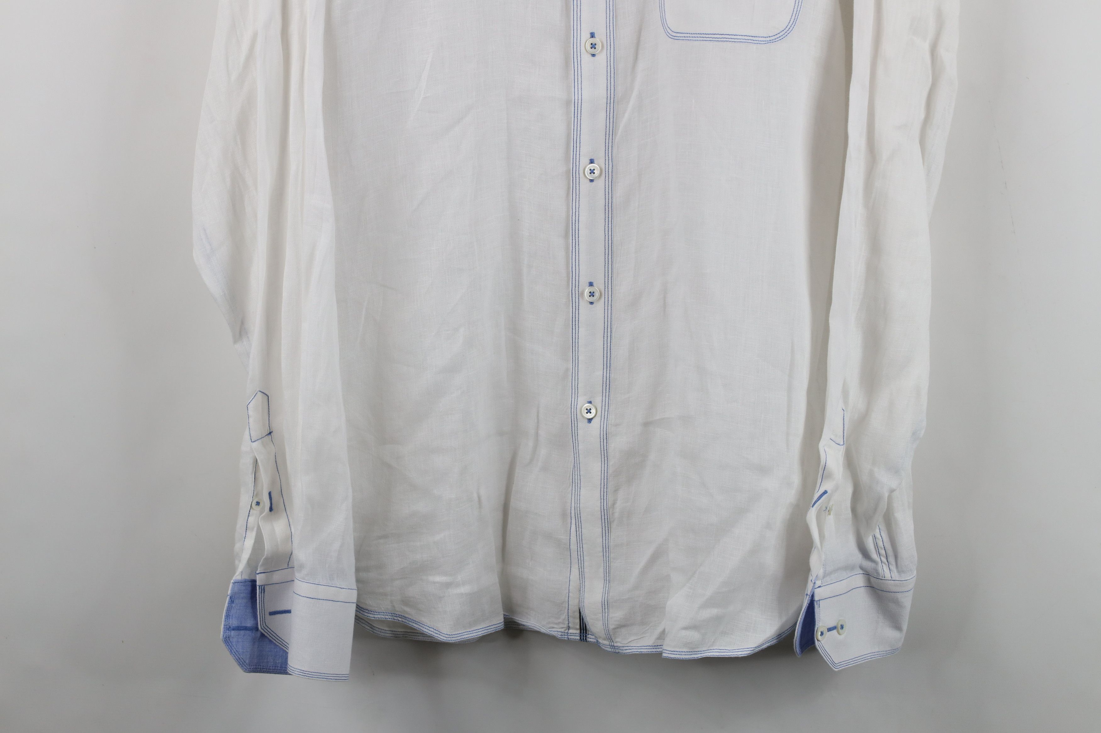 Vintage Bugatchi Uomo Fit Sheer Linen Collared Button Shirt White Size US L / EU 52-54 / 3 - 3 Thumbnail