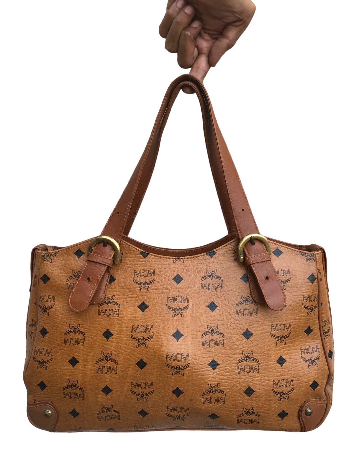 MCM Authentic MCM Visetos Vtg Brown Leather Monogram Tote Bag Size ONE SIZE - 7 Thumbnail