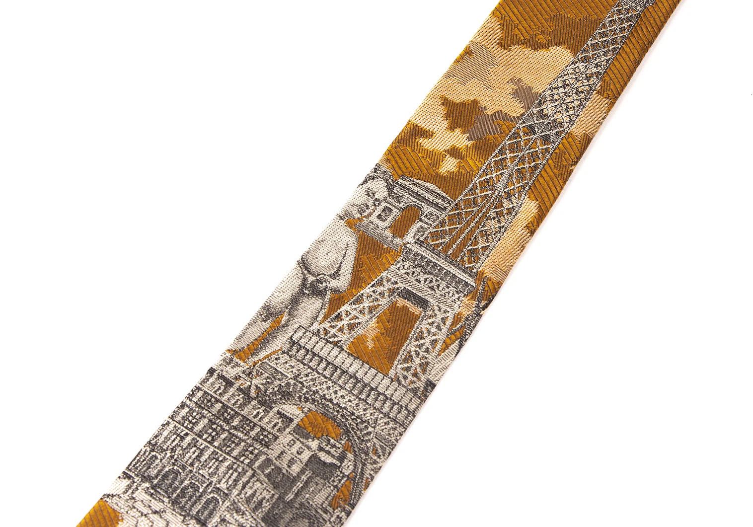 Jean Paul Gaultier Eiffel Tower Jacquard Square Silk Tie in Yellow-Grey Size ONE SIZE - 6 Thumbnail