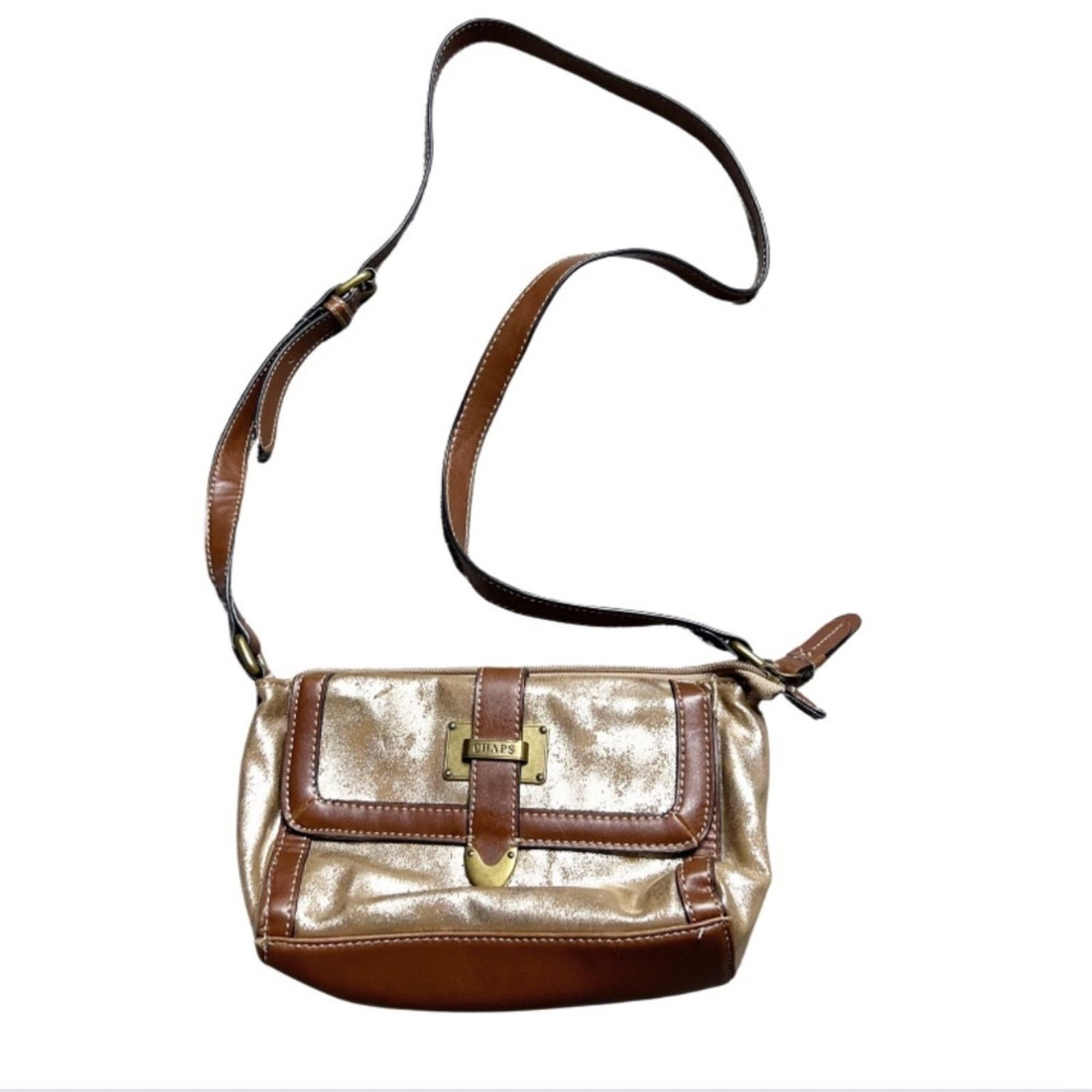 Chaps Chaps Metallic Gold Brown Faux Leather Zip Crossbody Purse Size ONE SIZE - 2 Thumbnail