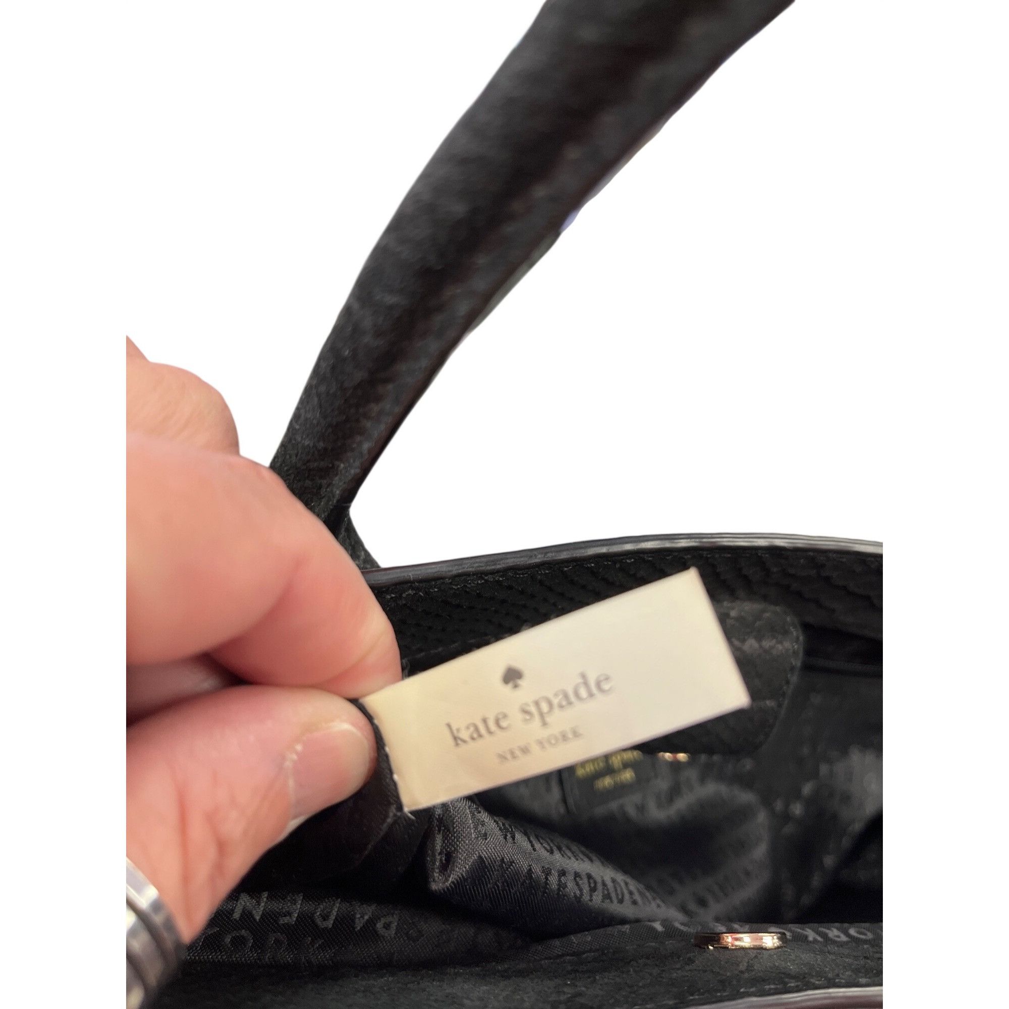 Kate Spade Kate Spade wms blacl leather croc satchel handbag SKU 9883 Size ONE SIZE - 11 Thumbnail