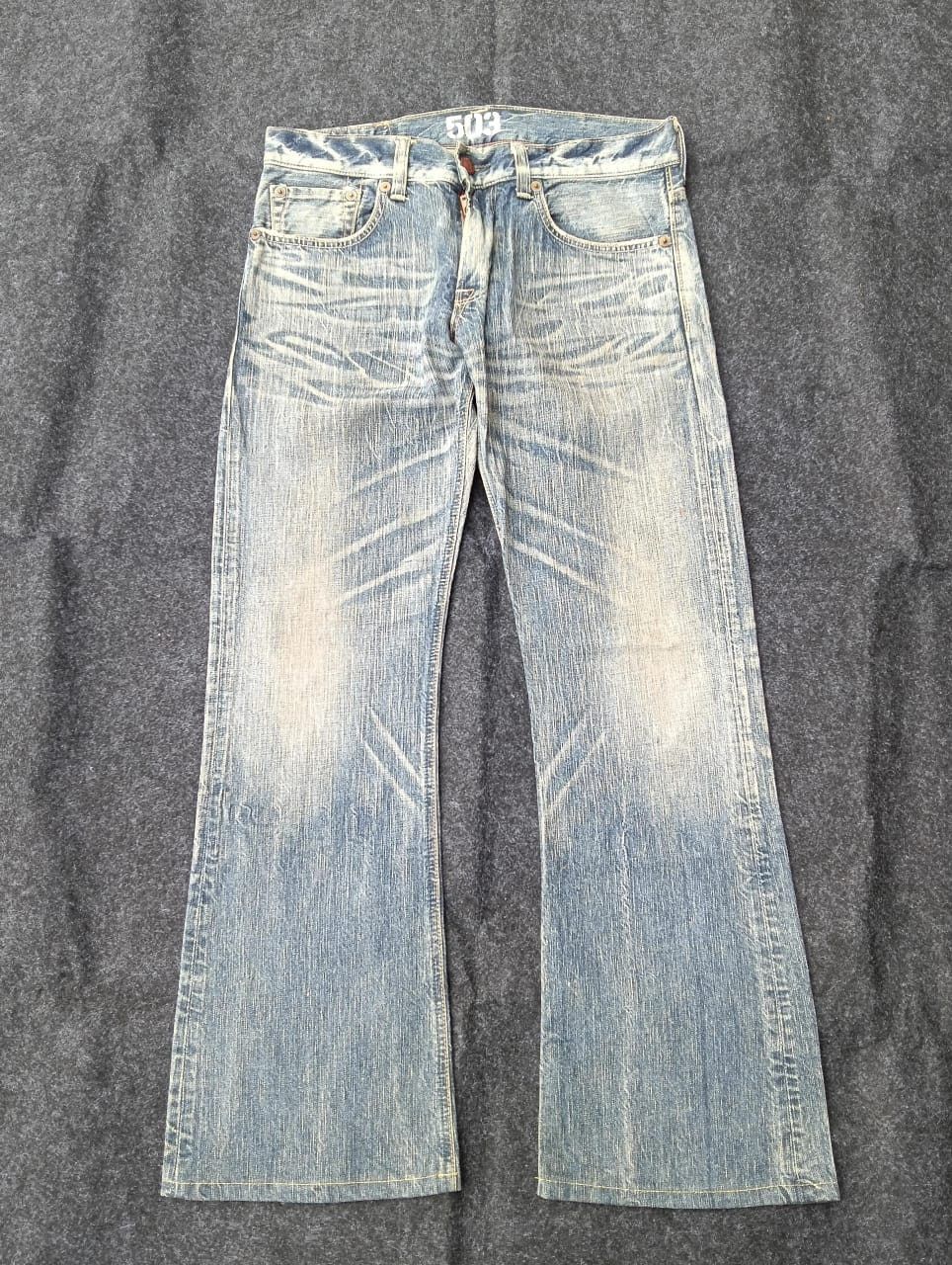 Edwin 🔥 Edwin 503 Flare Denim – Heavy Fade & Rare Vintage Look Size US 34 / EU 50 - 2 Thumbnail