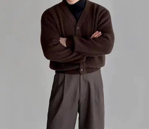 Japanese Brand Vintage Brown L Casual Knit Sweater V-Neck Jacket Coat Size US L / EU 52-54 / 3 - 3 Thumbnail