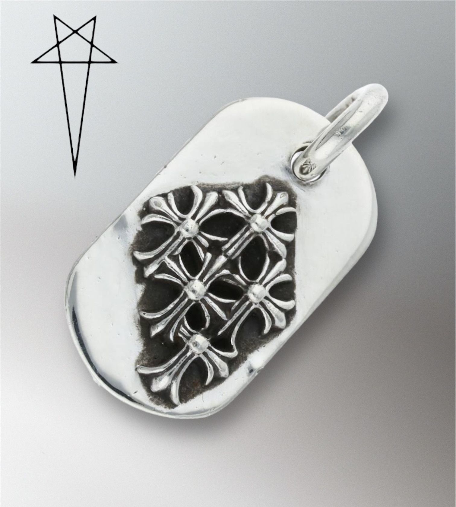 Pre-owned Chrome Hearts Necklace Raised Dog Tag In Silver