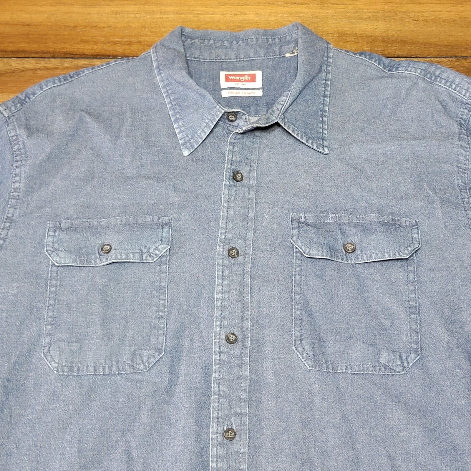 Wrangler Wrangler Blue Denim LS Full Button Shirt - Size 2XL Size US XXL / EU 58 / 5 - 2 Thumbnail