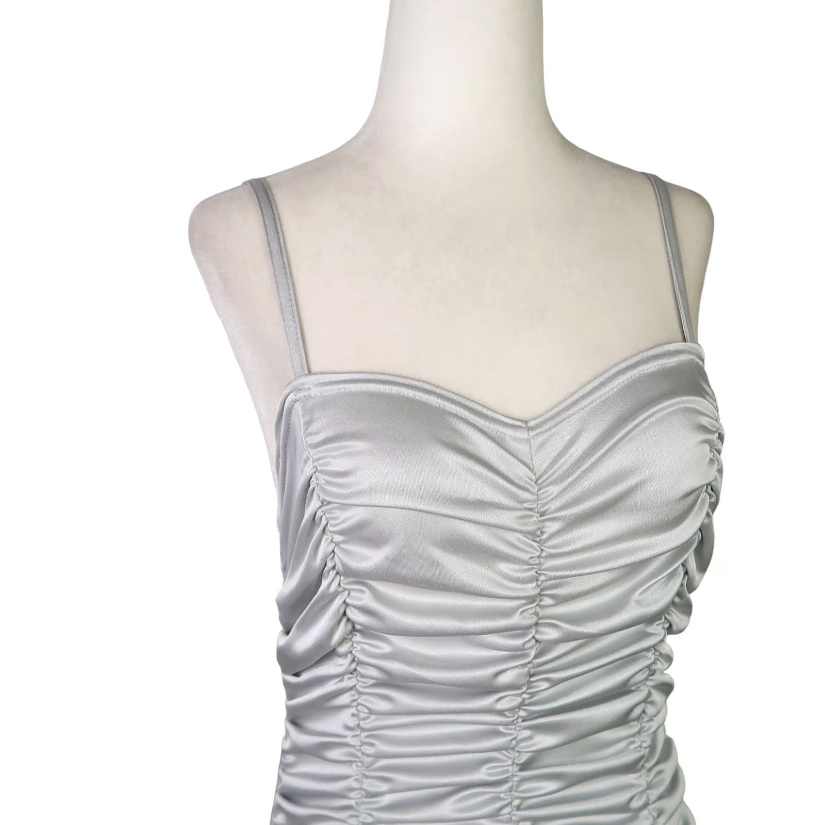 Vintage VINTAGE 90s silver grey satin ruched frilly mini party dress S Size S / US 4 / IT 40 - 2 Thumbnail