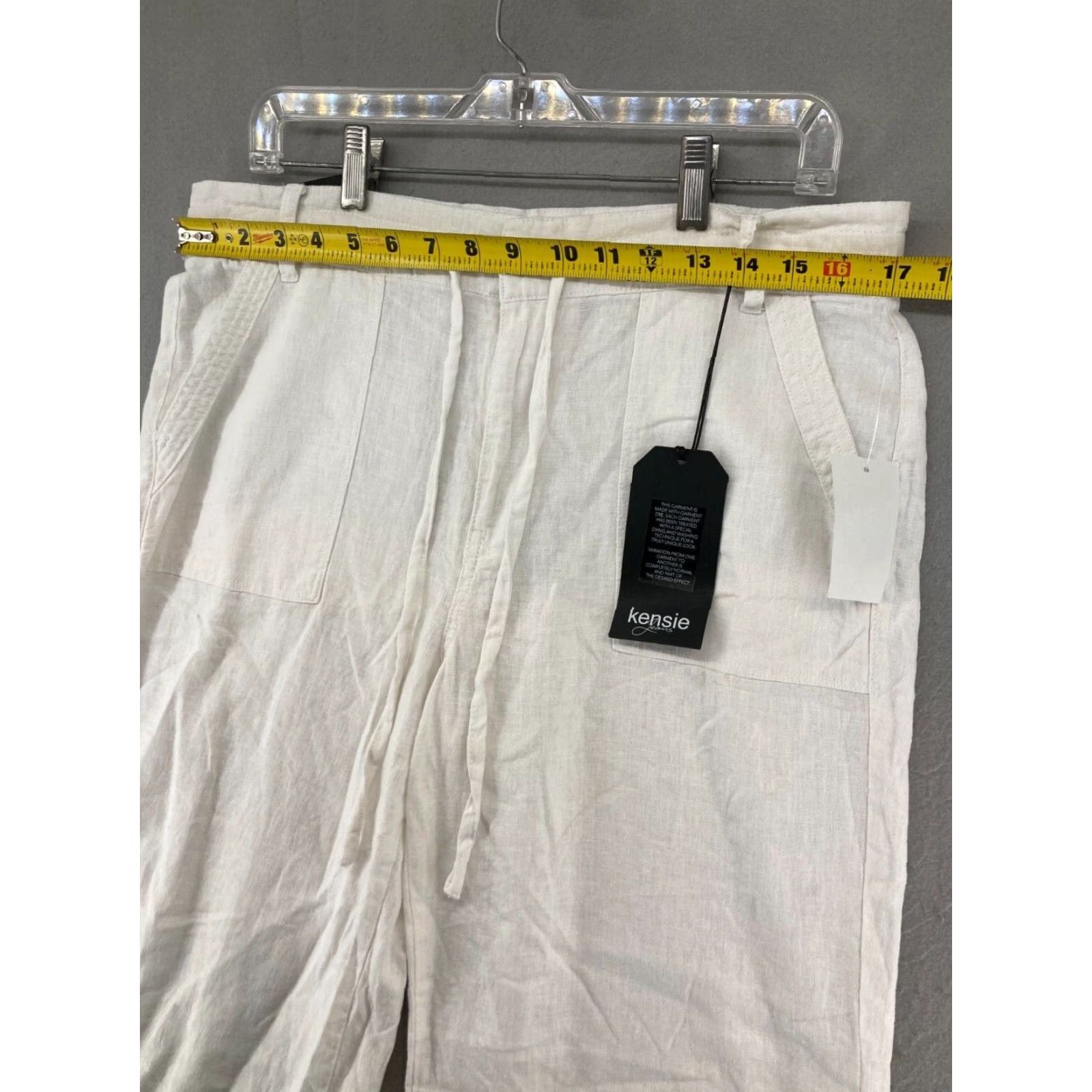 Vintage Kensie Girl White Linen Capri Pants Womens Size 10 Straight Leg Adjustable Waist Beach Style Size 32" / US 10 / IT 46 - 2 Thumbnail