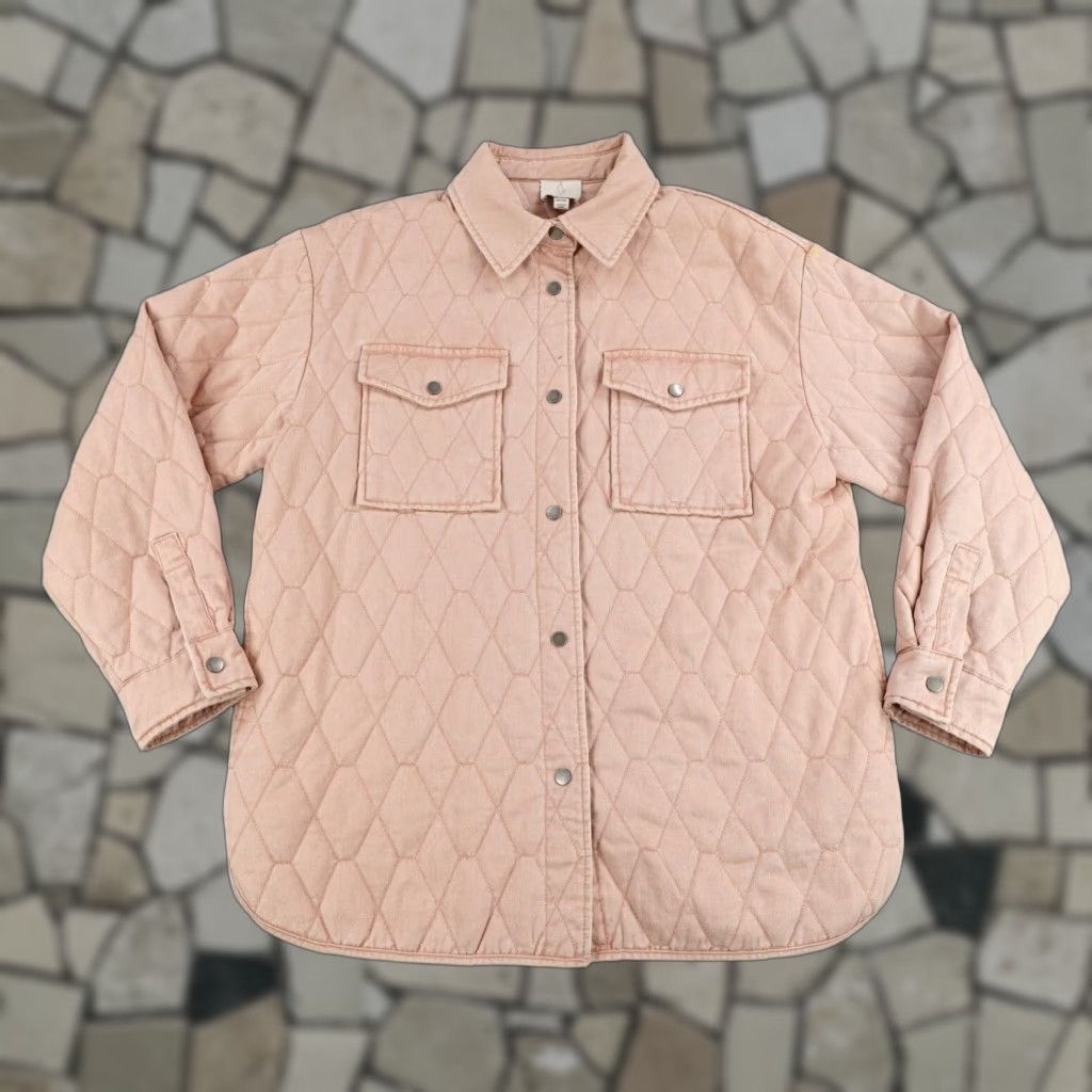 Joie VINTAGE Joie Jacket Womens Medium Pink Quilted Oversized Shacket Snap Button Up Coat Size M / US 6-8 / IT 42-44 - 1 Thumbnail